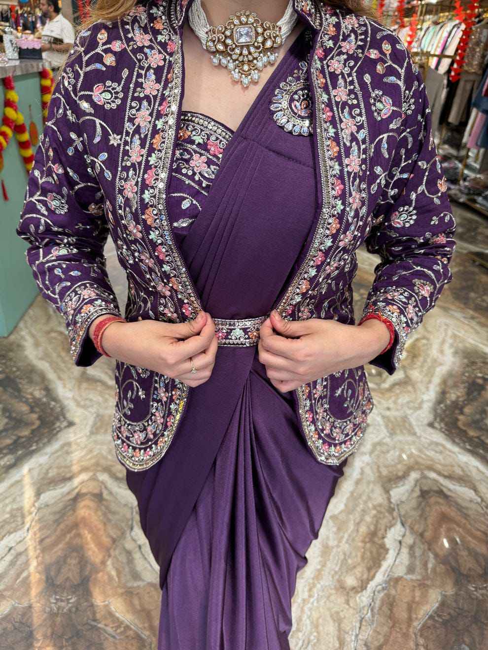 Rangoli Silk Indo-Western with Embroidered Ready-to-Wear Saree