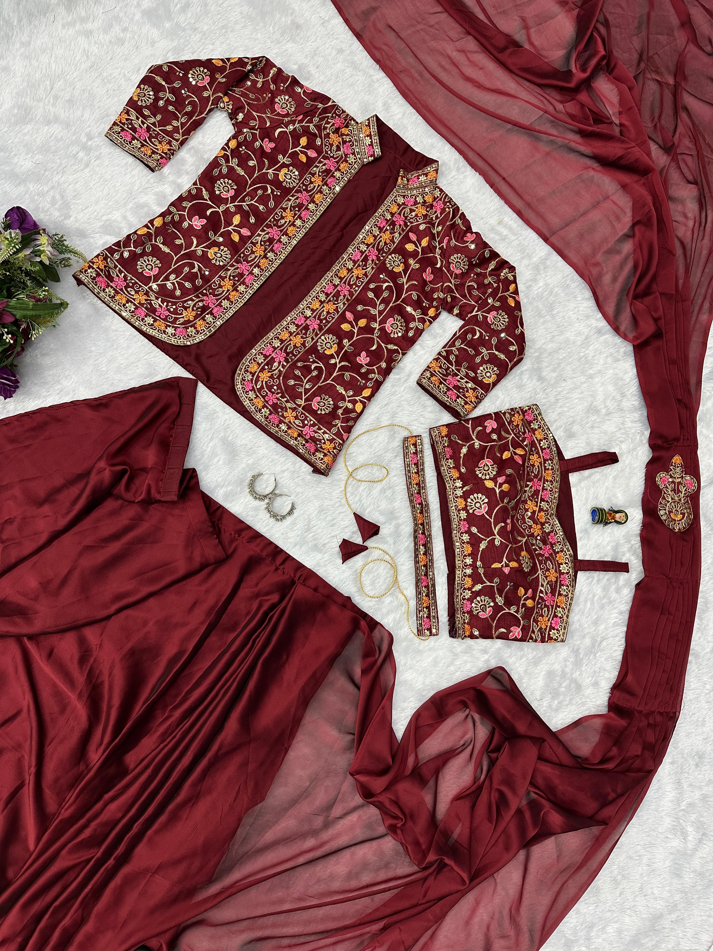 Rangoli Silk Indo-Western with Embroidered Ready-to-Wear Saree
