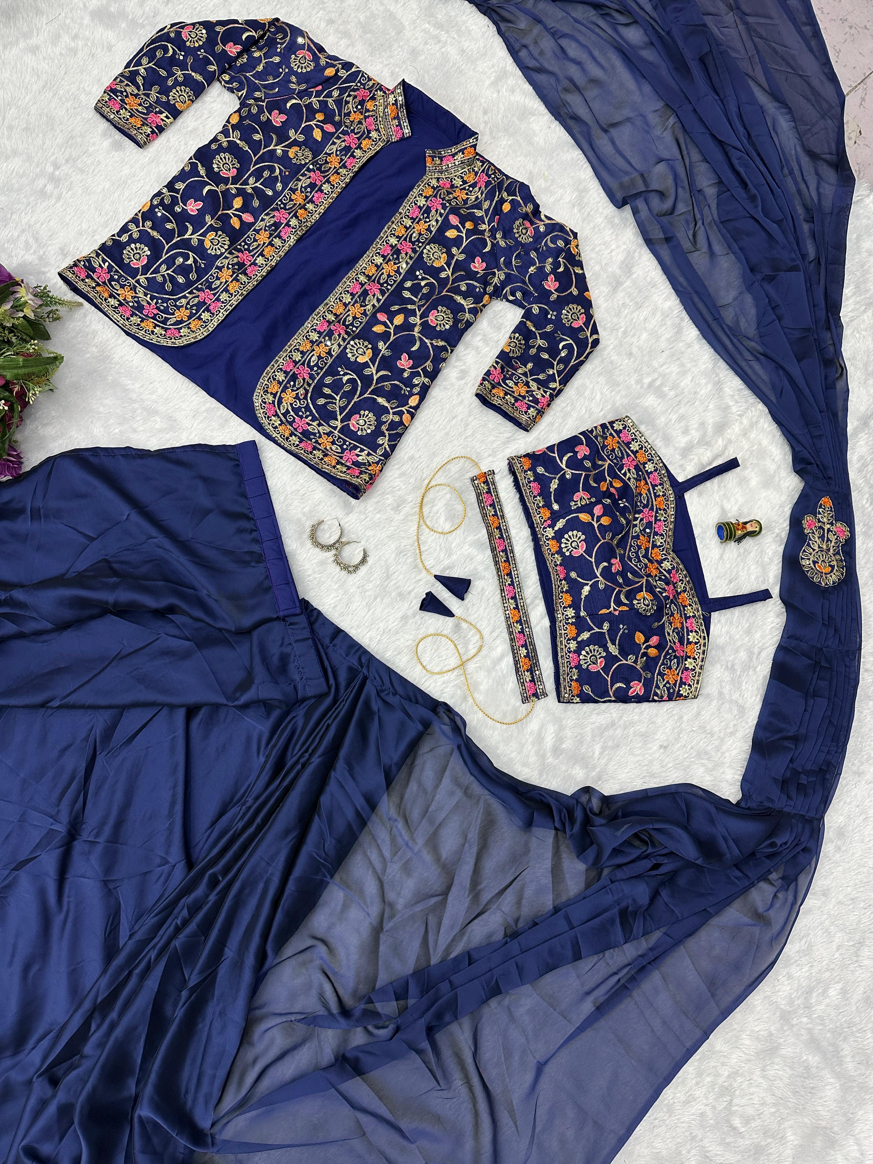 Rangoli Silk Indo-Western with Embroidered Ready-to-Wear Saree