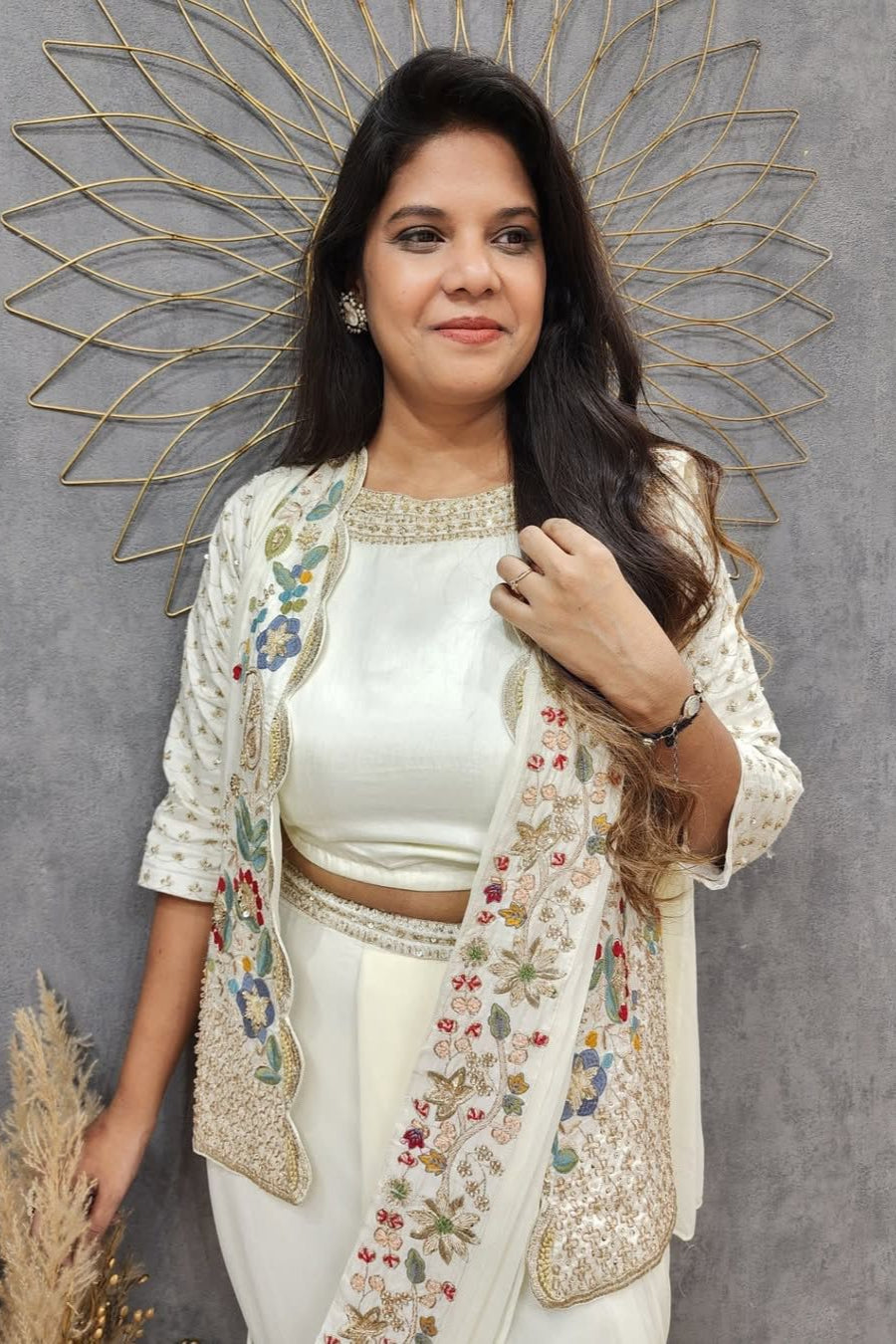 Beautiful White Heavy Chinon Embroidered Sharara Set