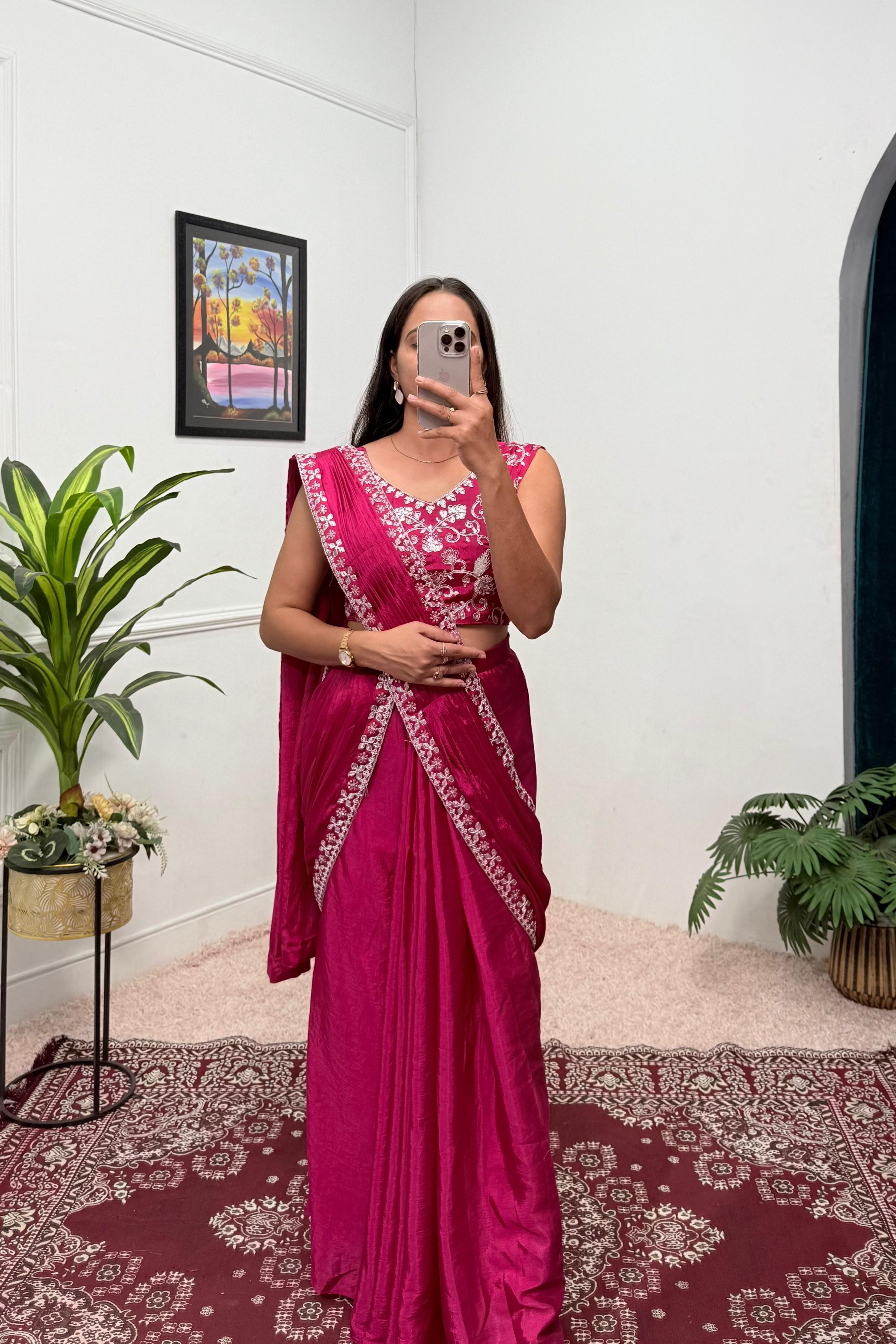 Traditional Premium Chinon Indo-Western Lehenga Saree