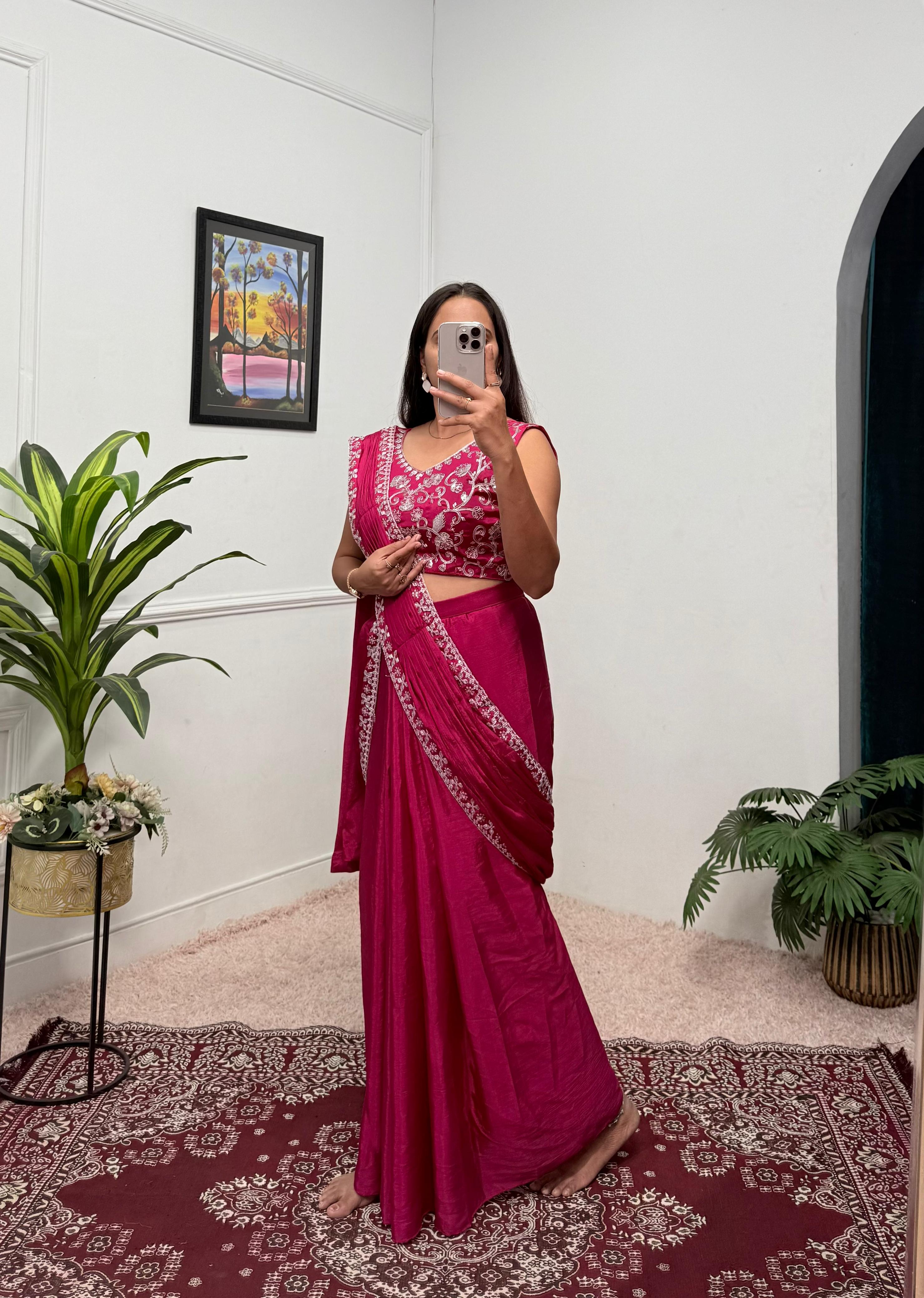 Traditional Premium Chinon Indo-Western Lehenga Saree