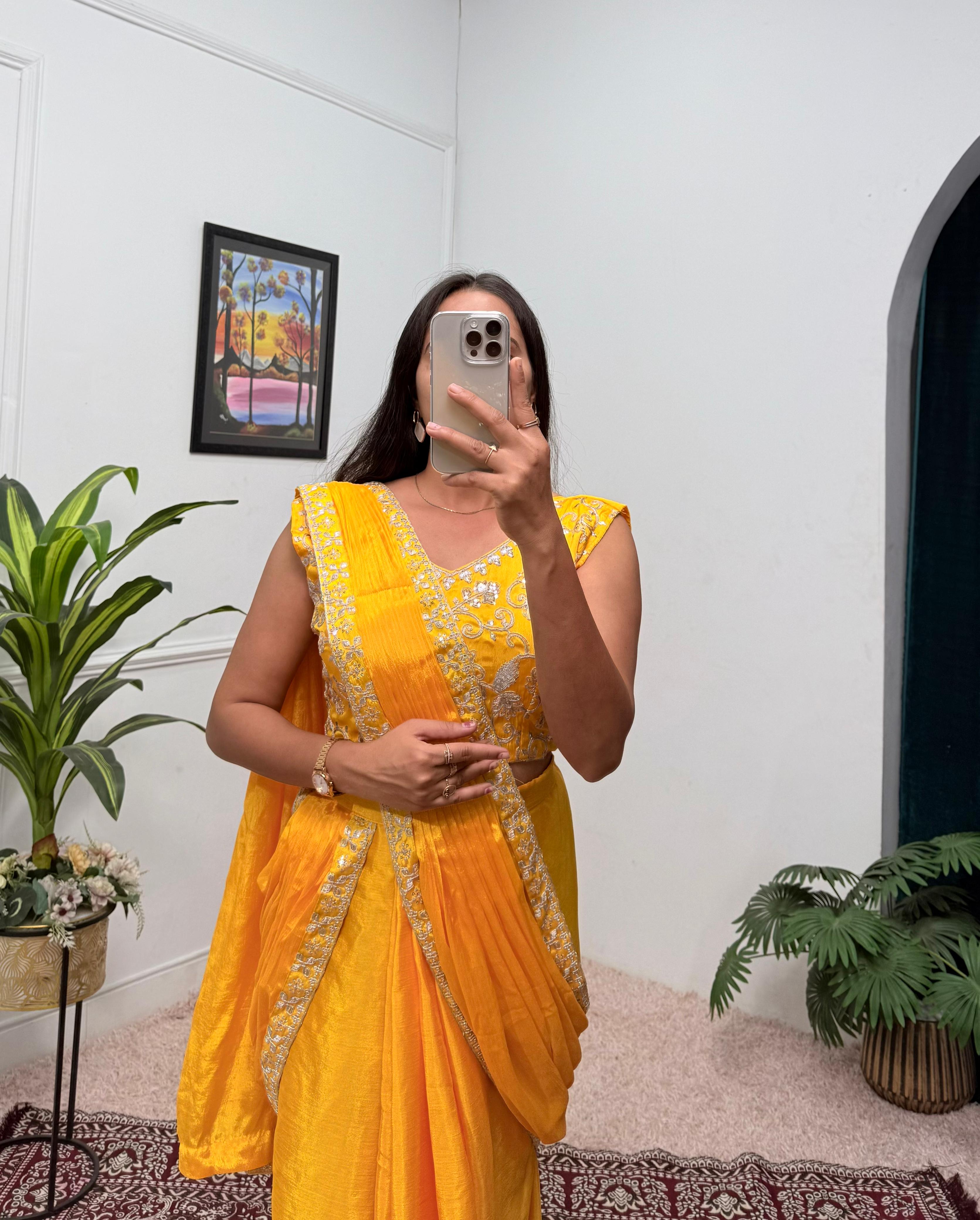 Traditional Premium Chinon Indo-Western Lehenga Saree