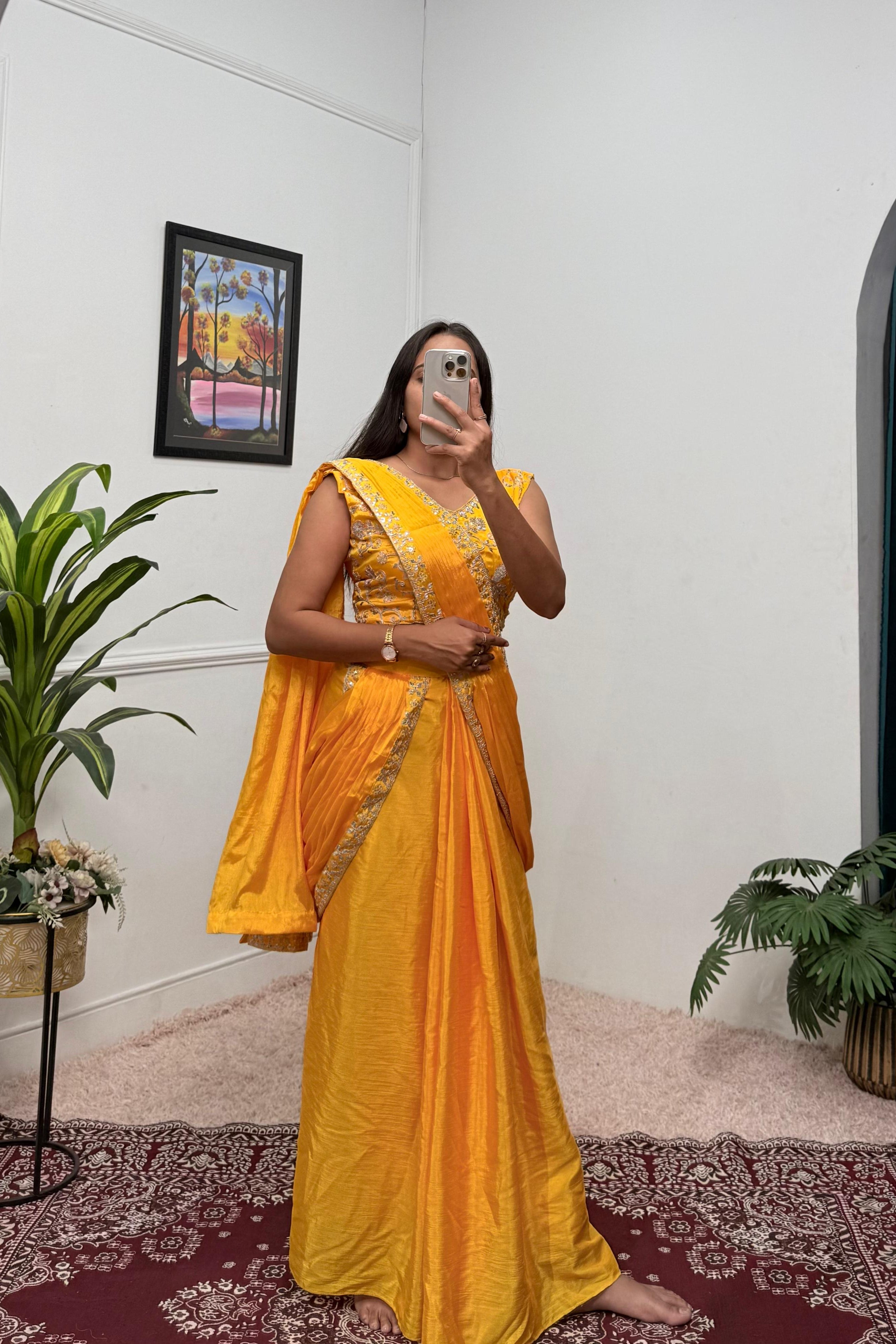 Traditional Premium Chinon Indo-Western Lehenga Saree