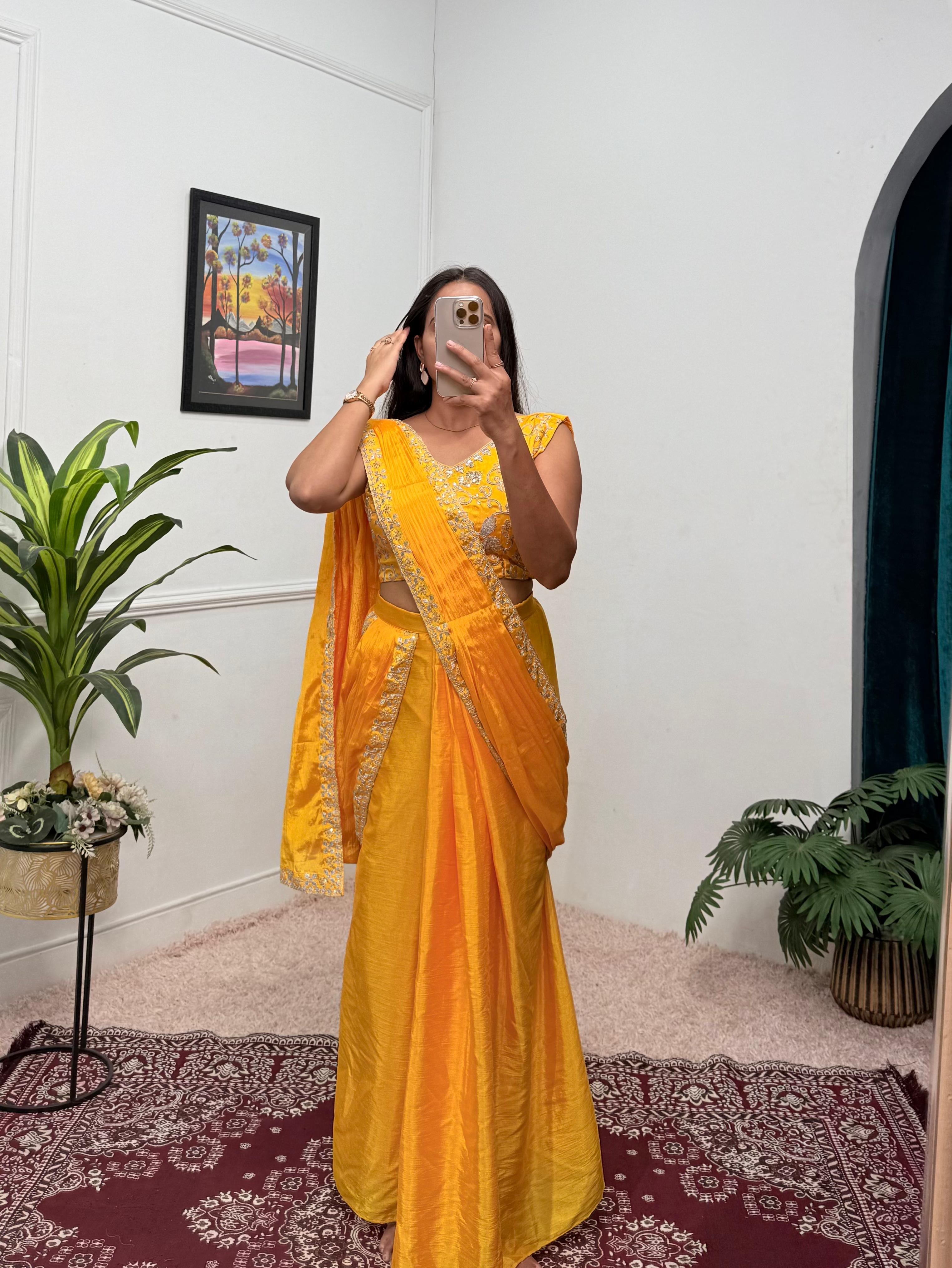 Traditional Premium Chinon Indo-Western Lehenga Saree