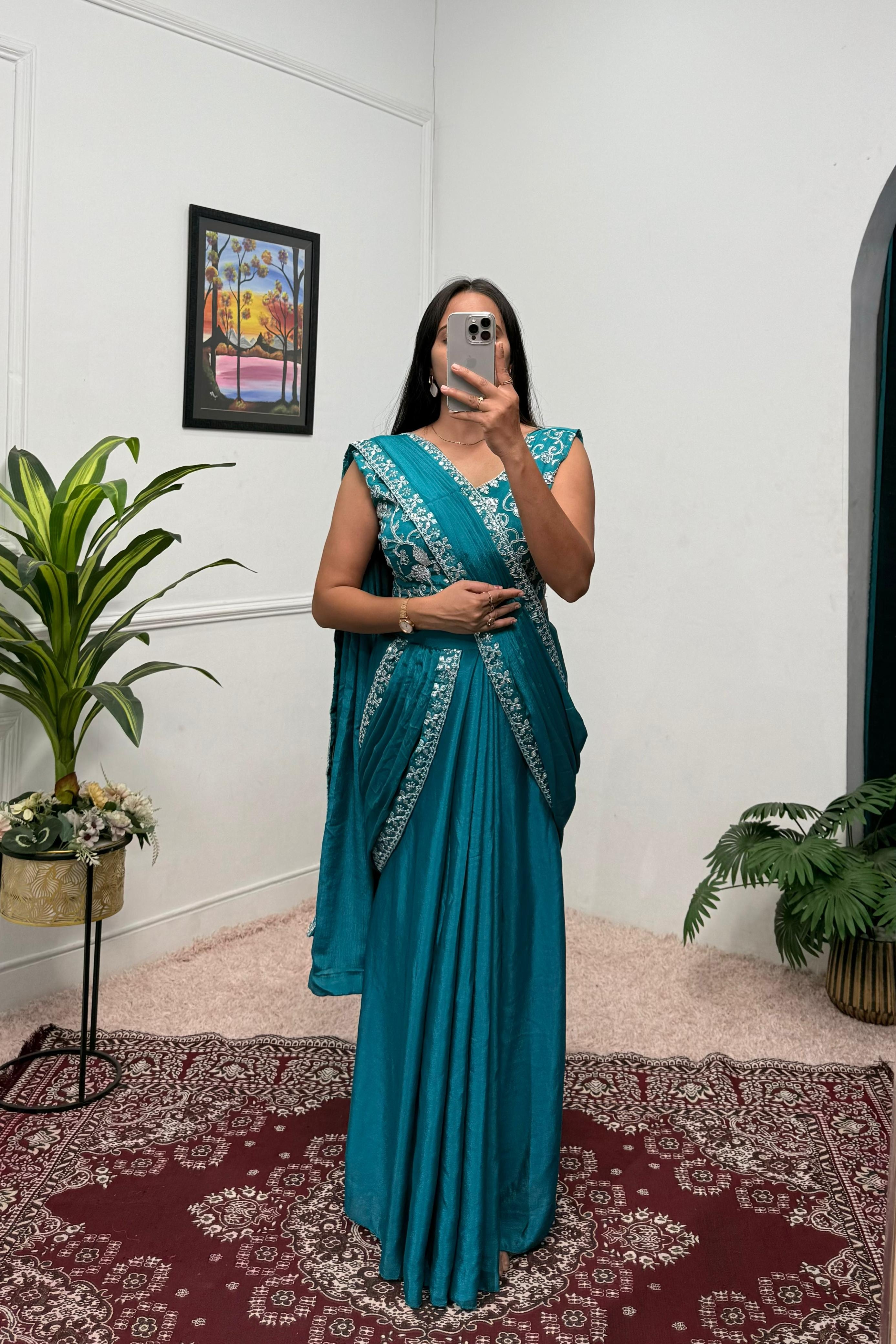 Traditional Premium Chinon Indo-Western Lehenga Saree