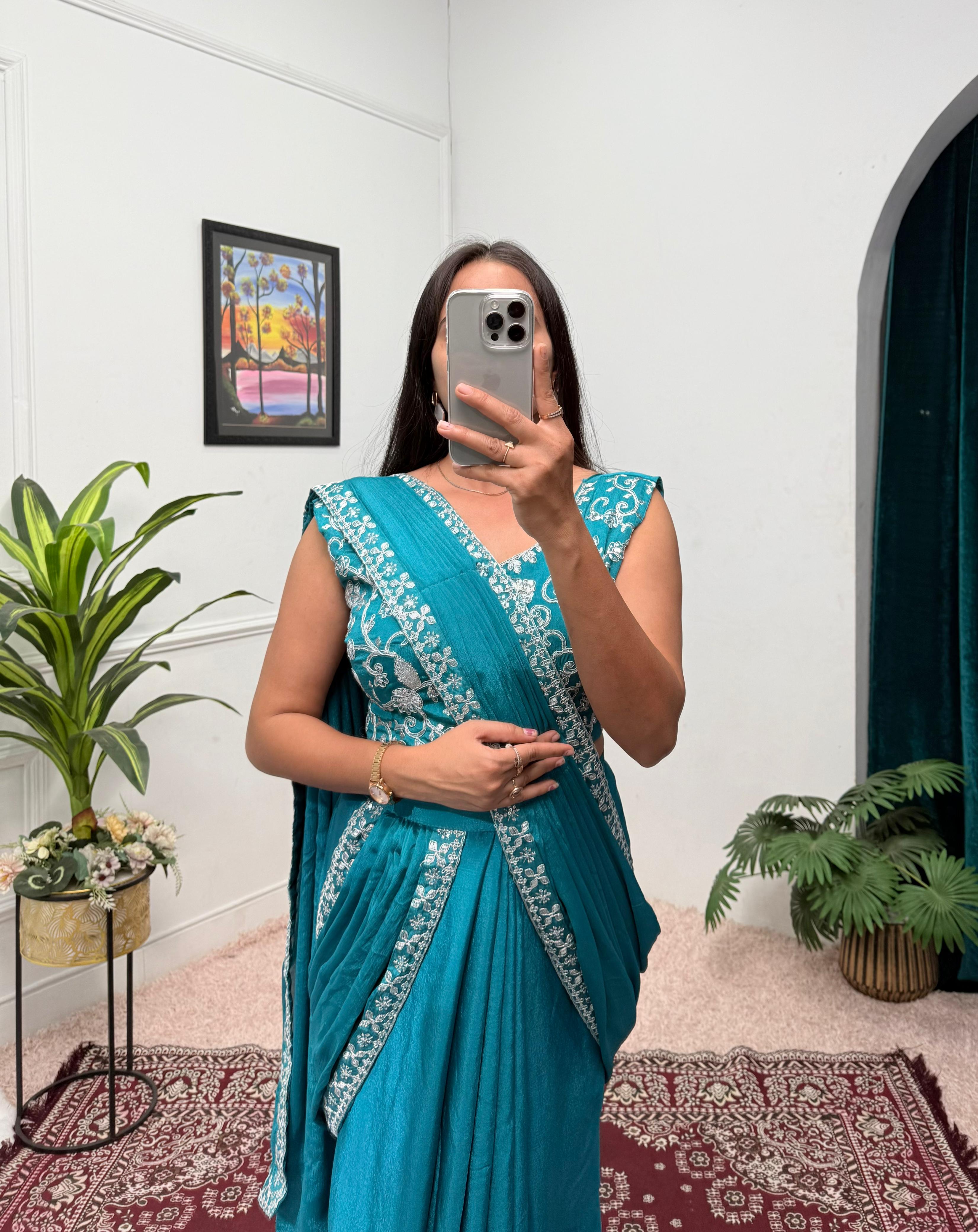Traditional Premium Chinon Indo-Western Lehenga Saree