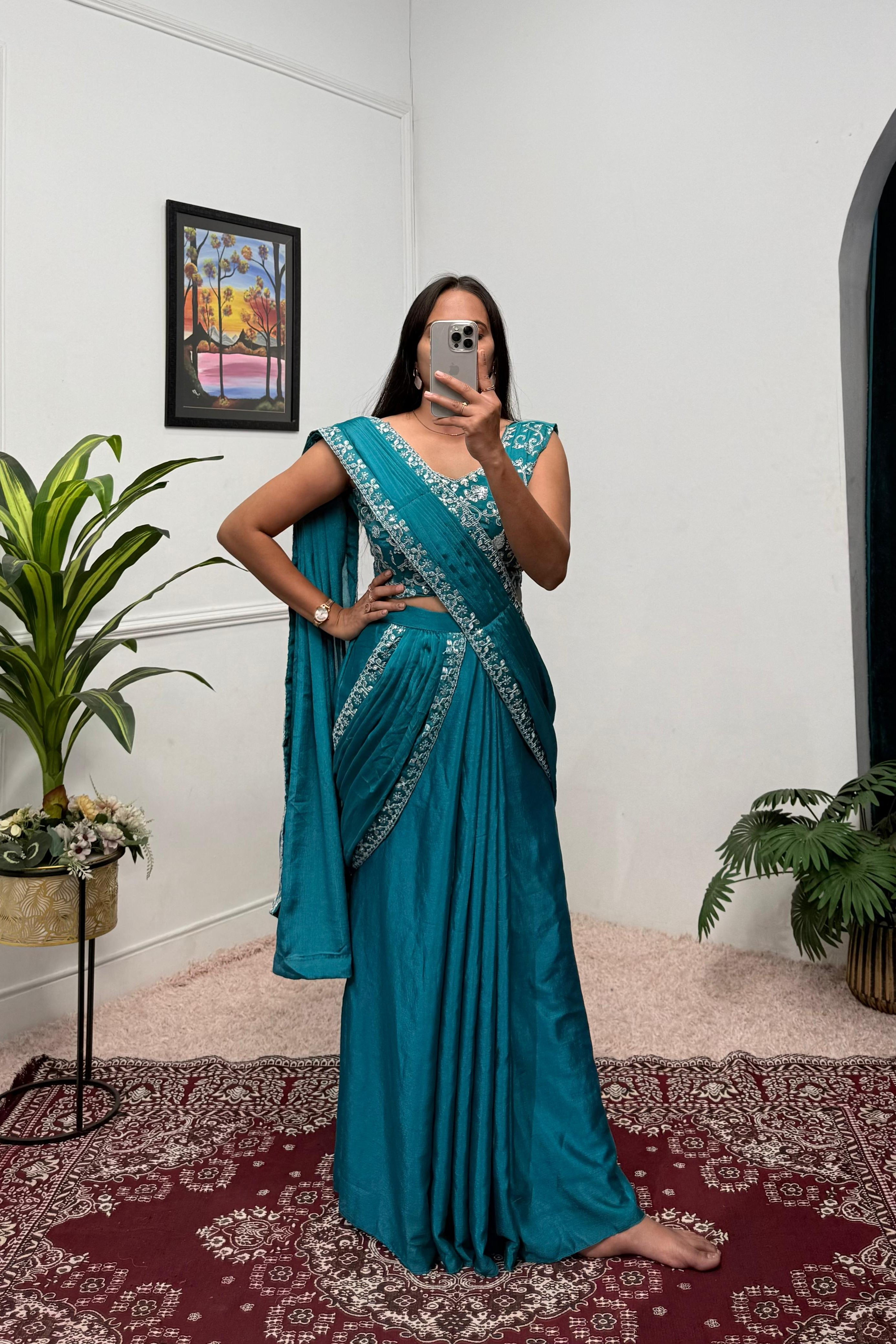 Traditional Premium Chinon Indo-Western Lehenga Saree