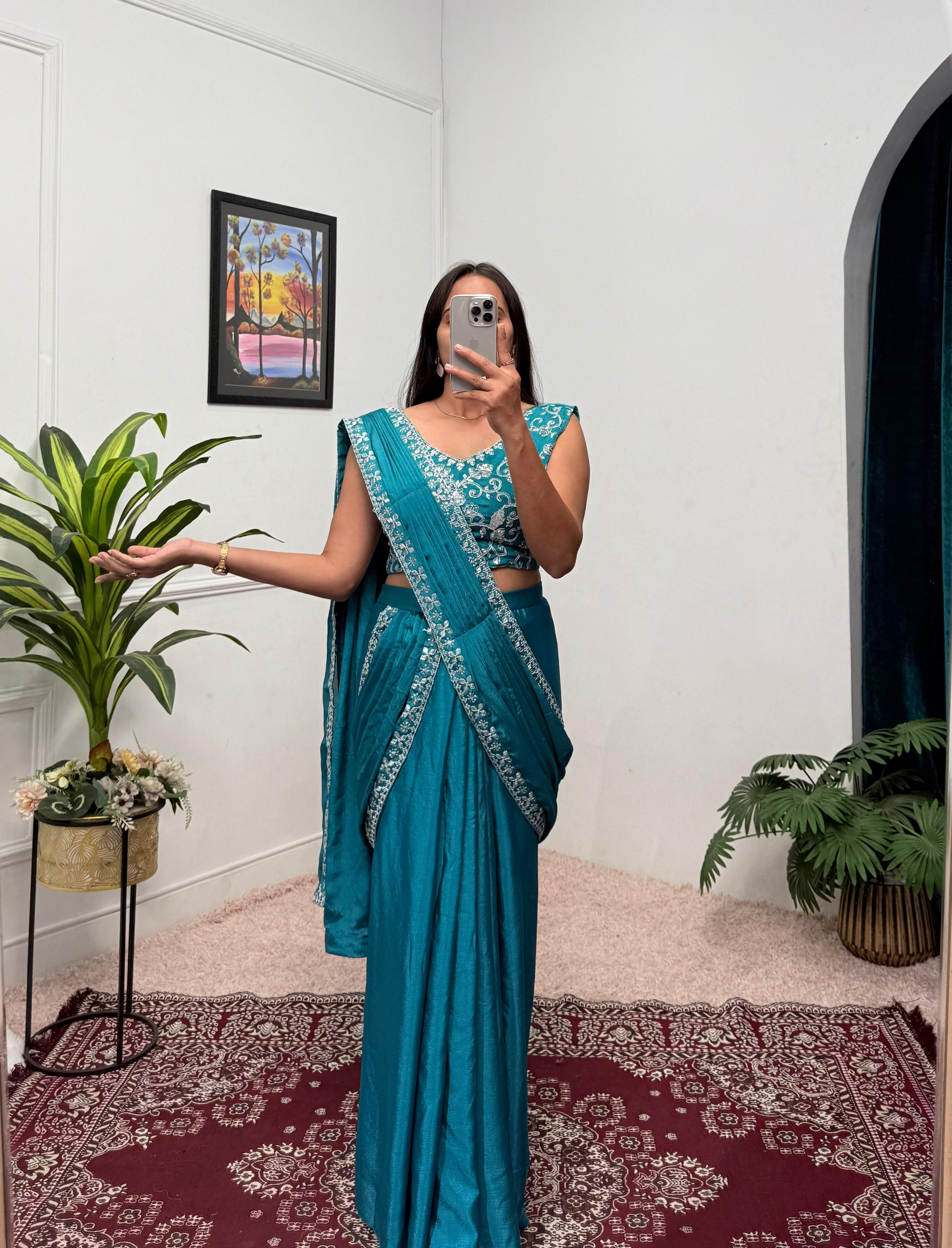 Traditional Premium Chinon Indo-Western Lehenga Saree