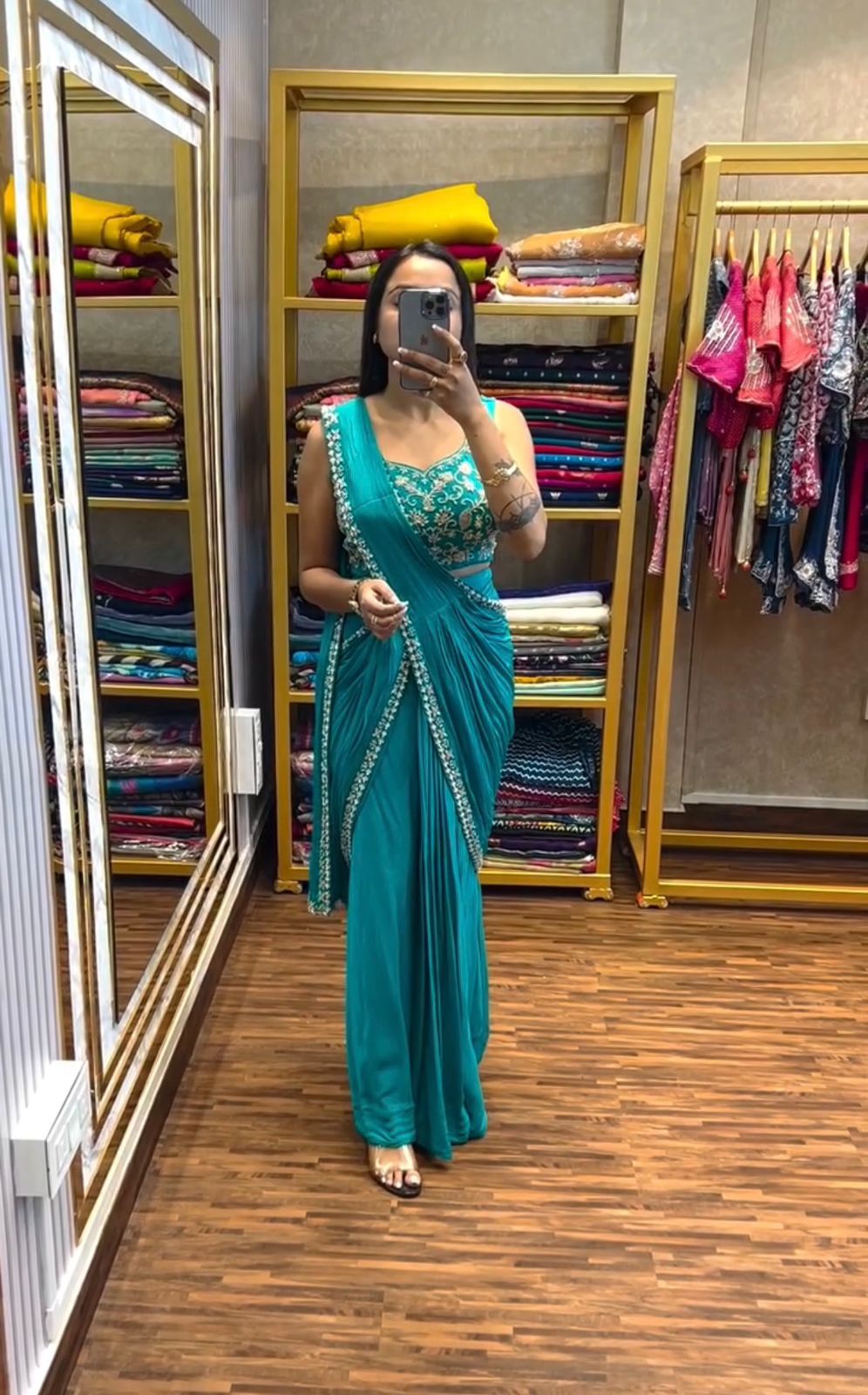 Traditional Premium Chinon Indo-Western Lehenga Saree