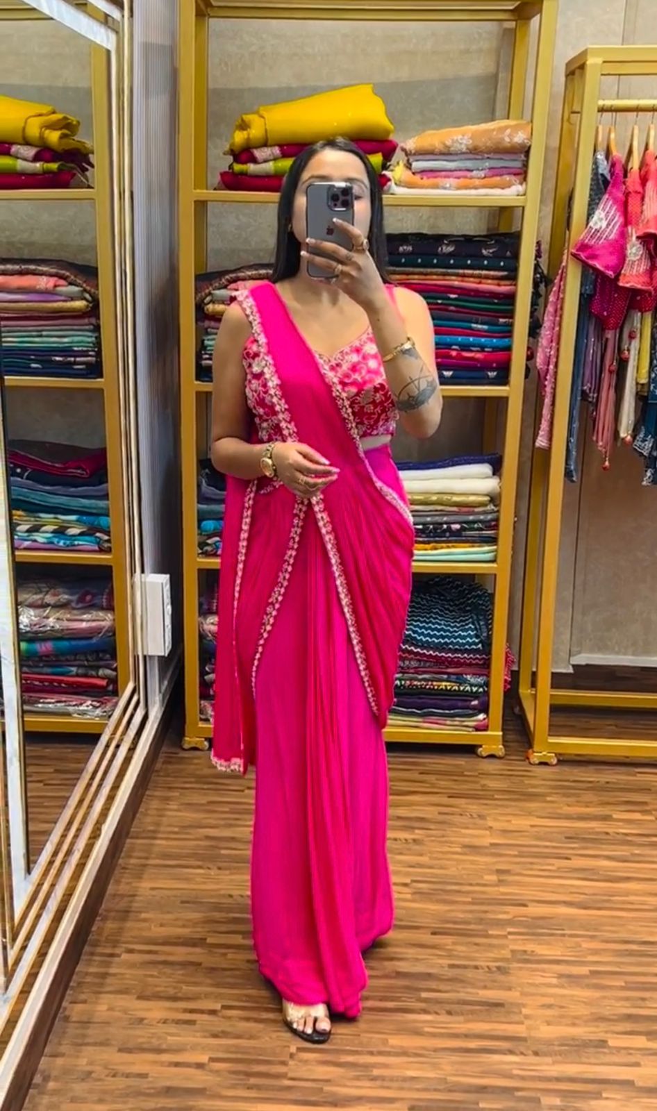 Traditional Premium Chinon Indo-Western Lehenga Saree