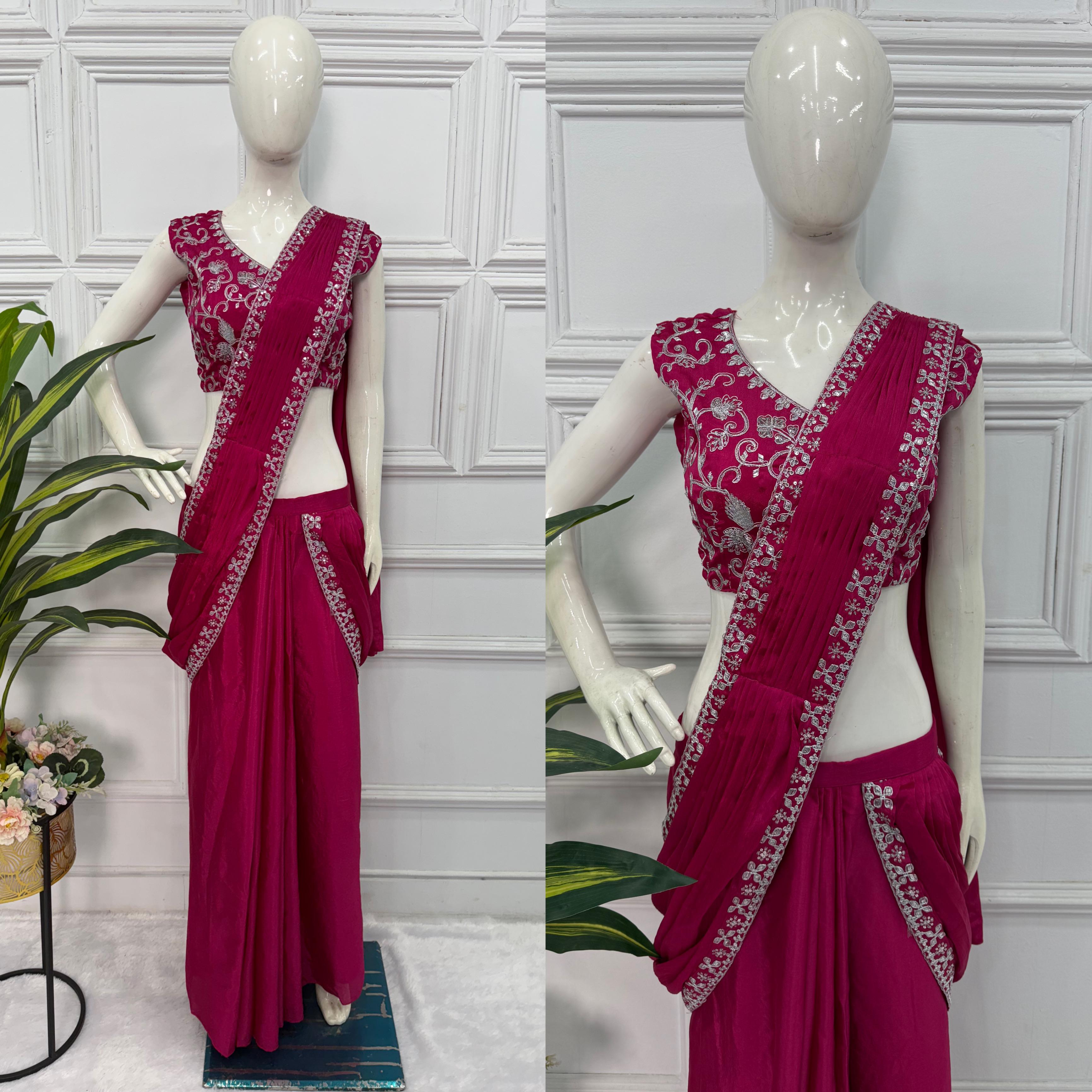 Traditional Premium Chinon Indo-Western Lehenga Saree