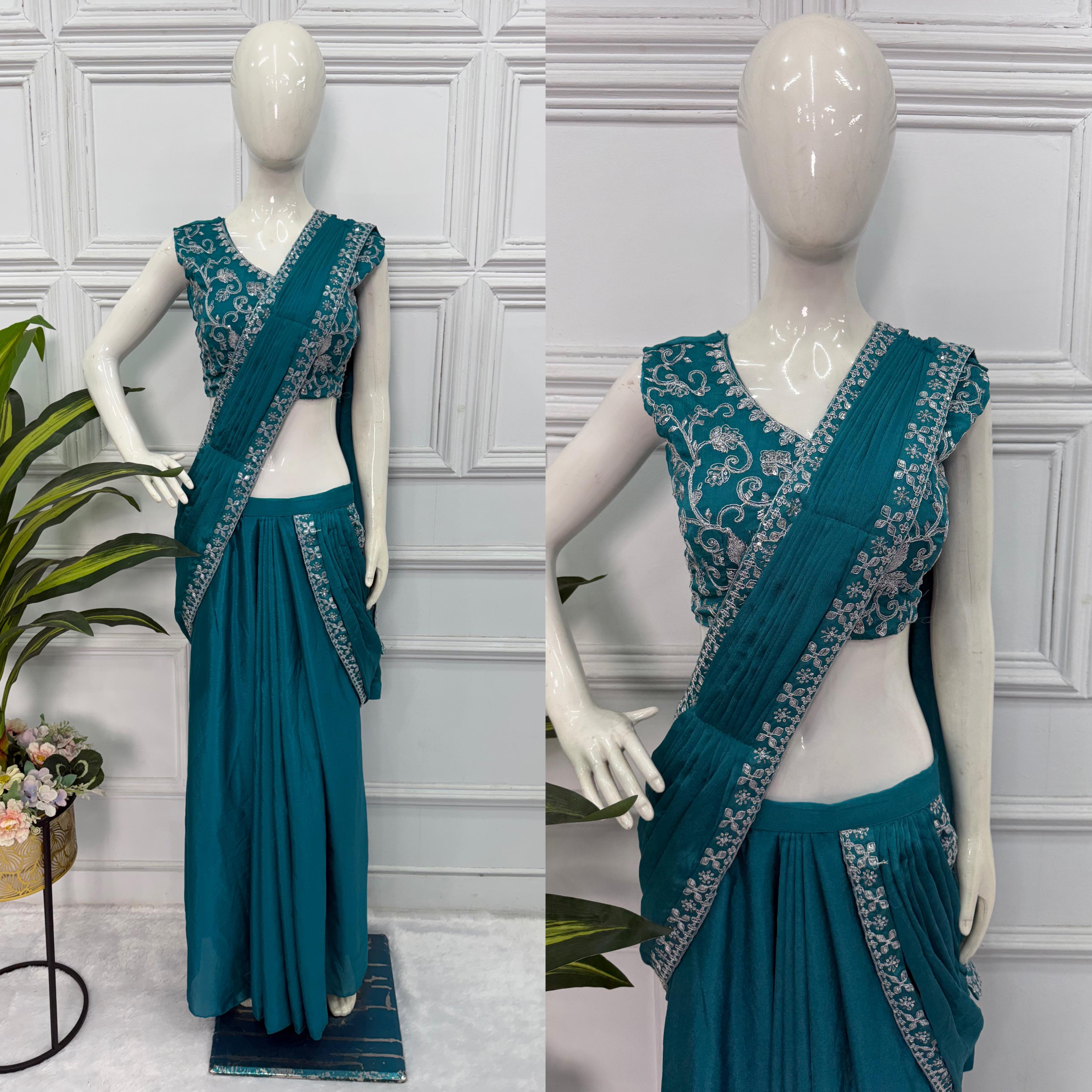 Traditional Premium Chinon Indo-Western Lehenga Saree