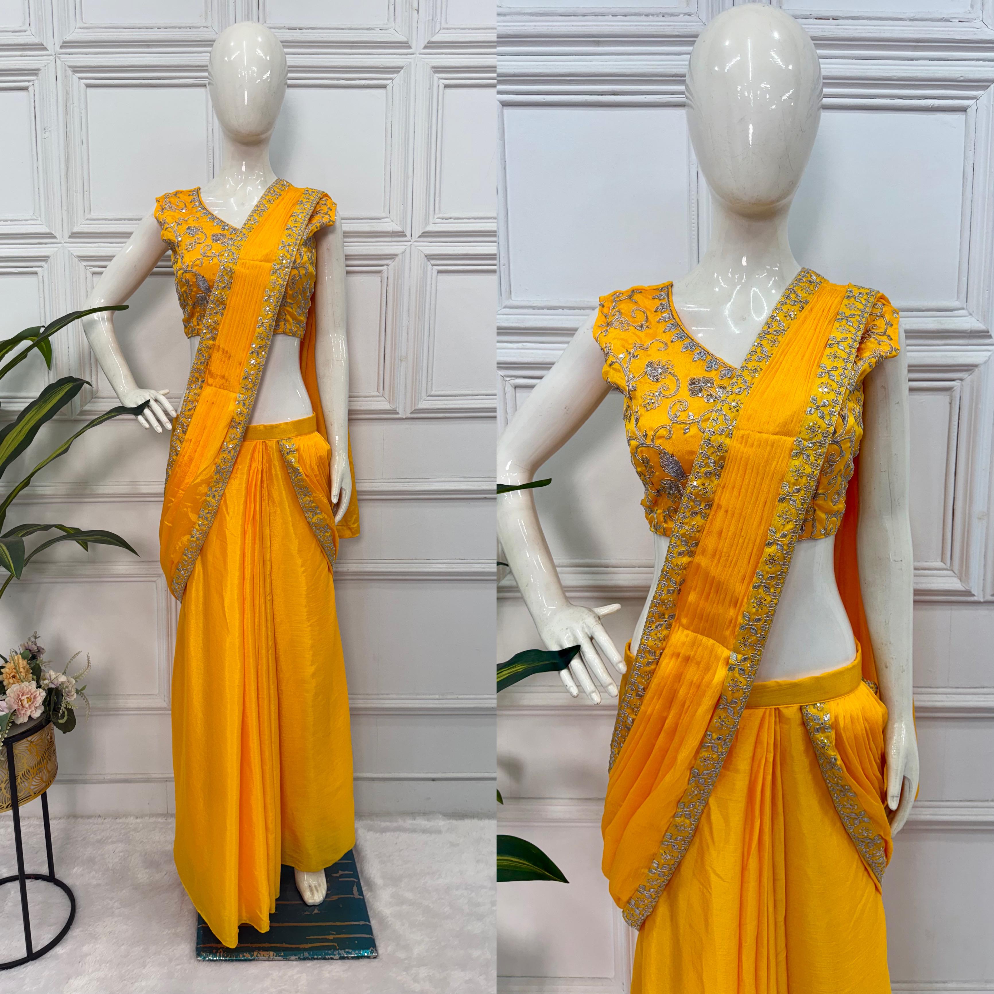 Traditional Premium Chinon Indo-Western Lehenga Saree