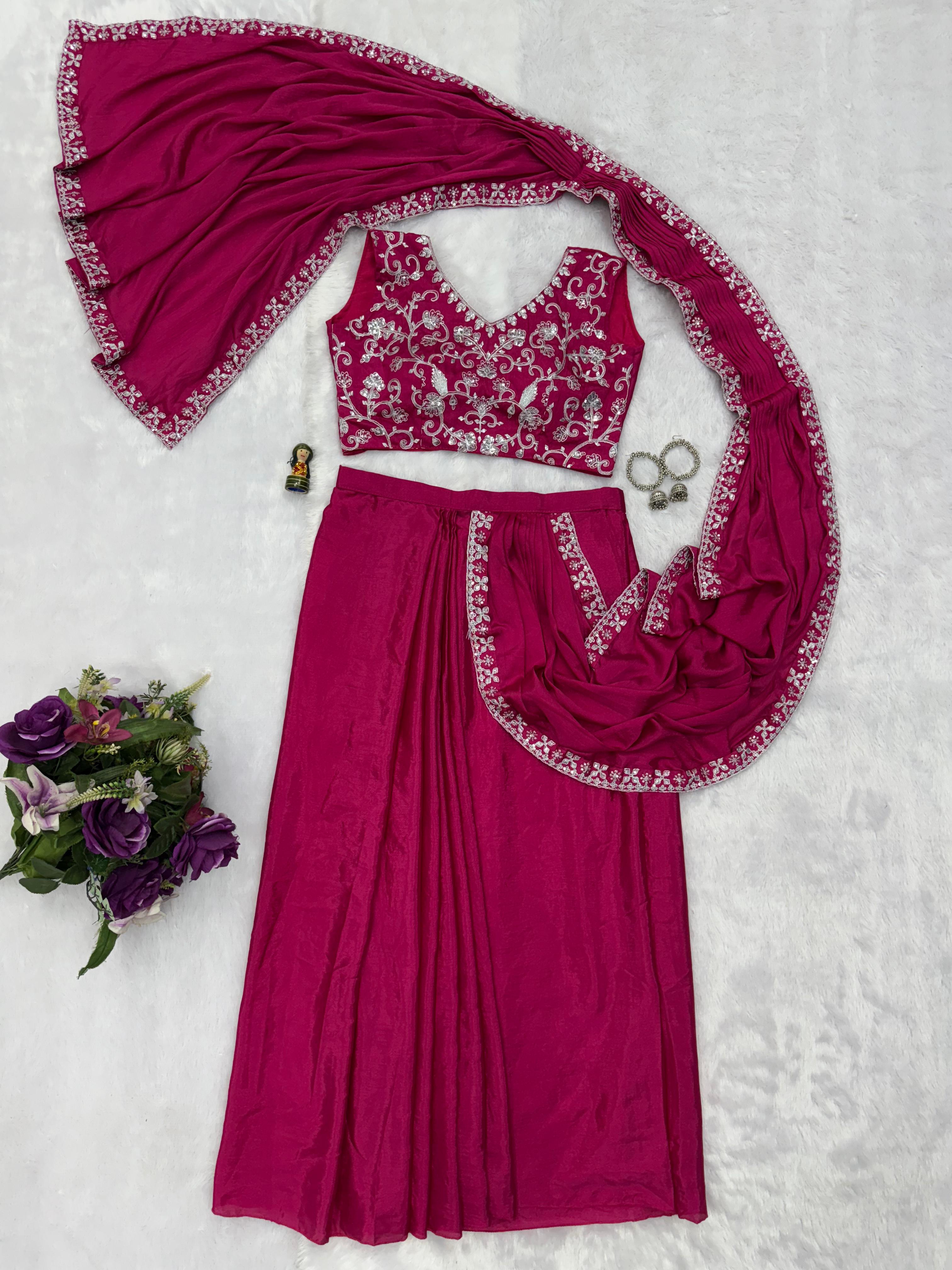 Traditional Premium Chinon Indo-Western Lehenga Saree