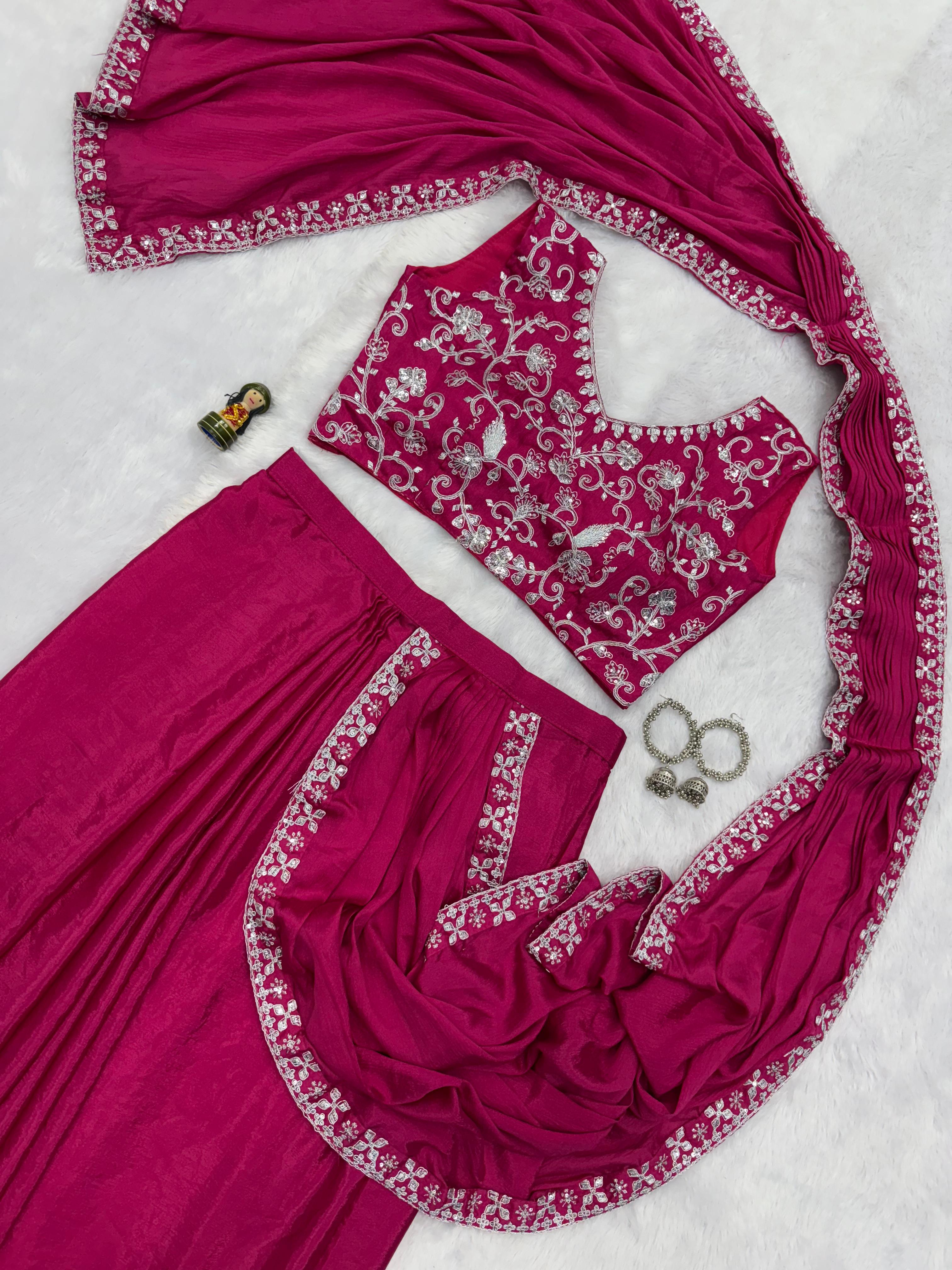 Traditional Premium Chinon Indo-Western Lehenga Saree