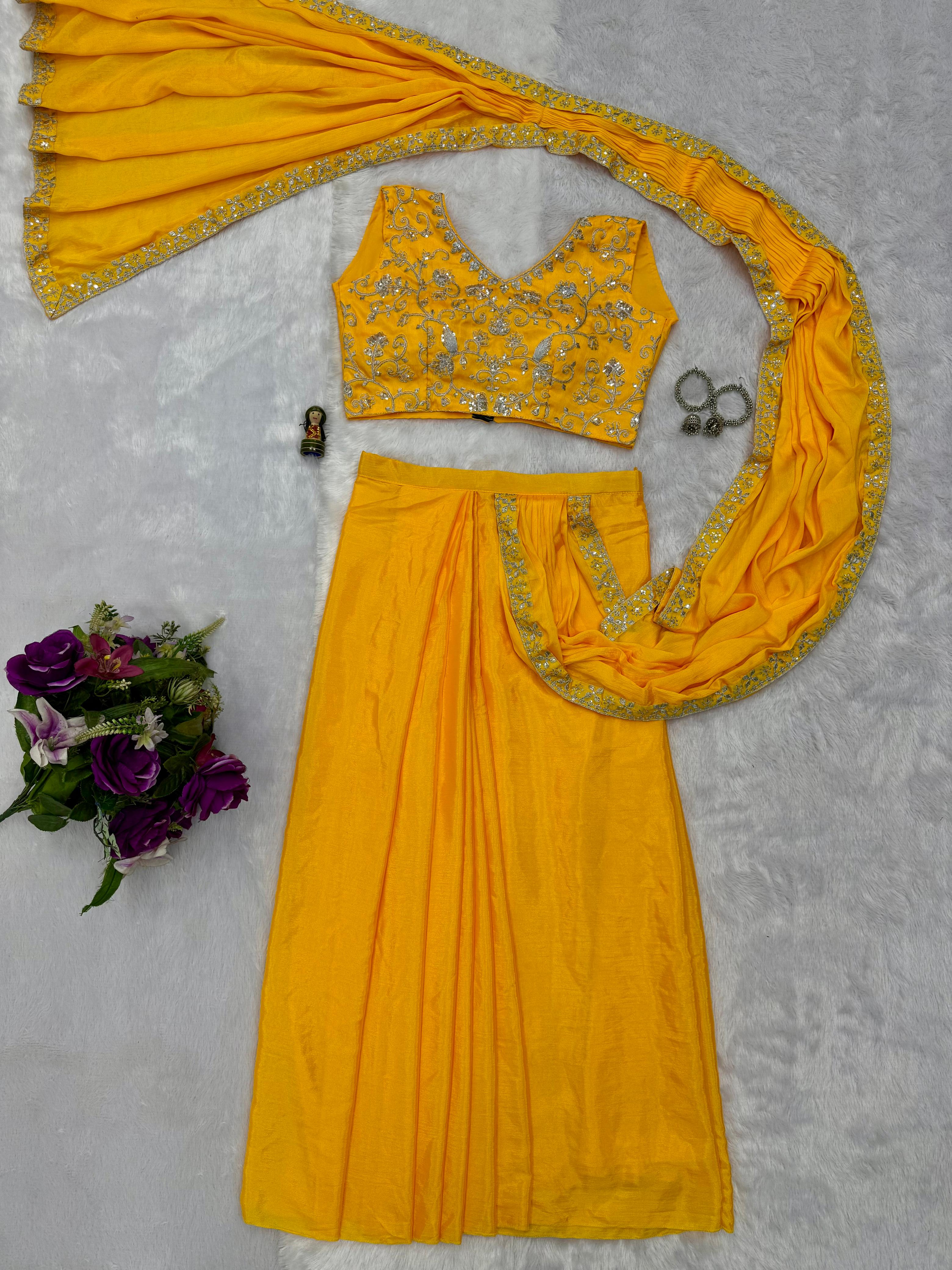Traditional Premium Chinon Indo-Western Lehenga Saree