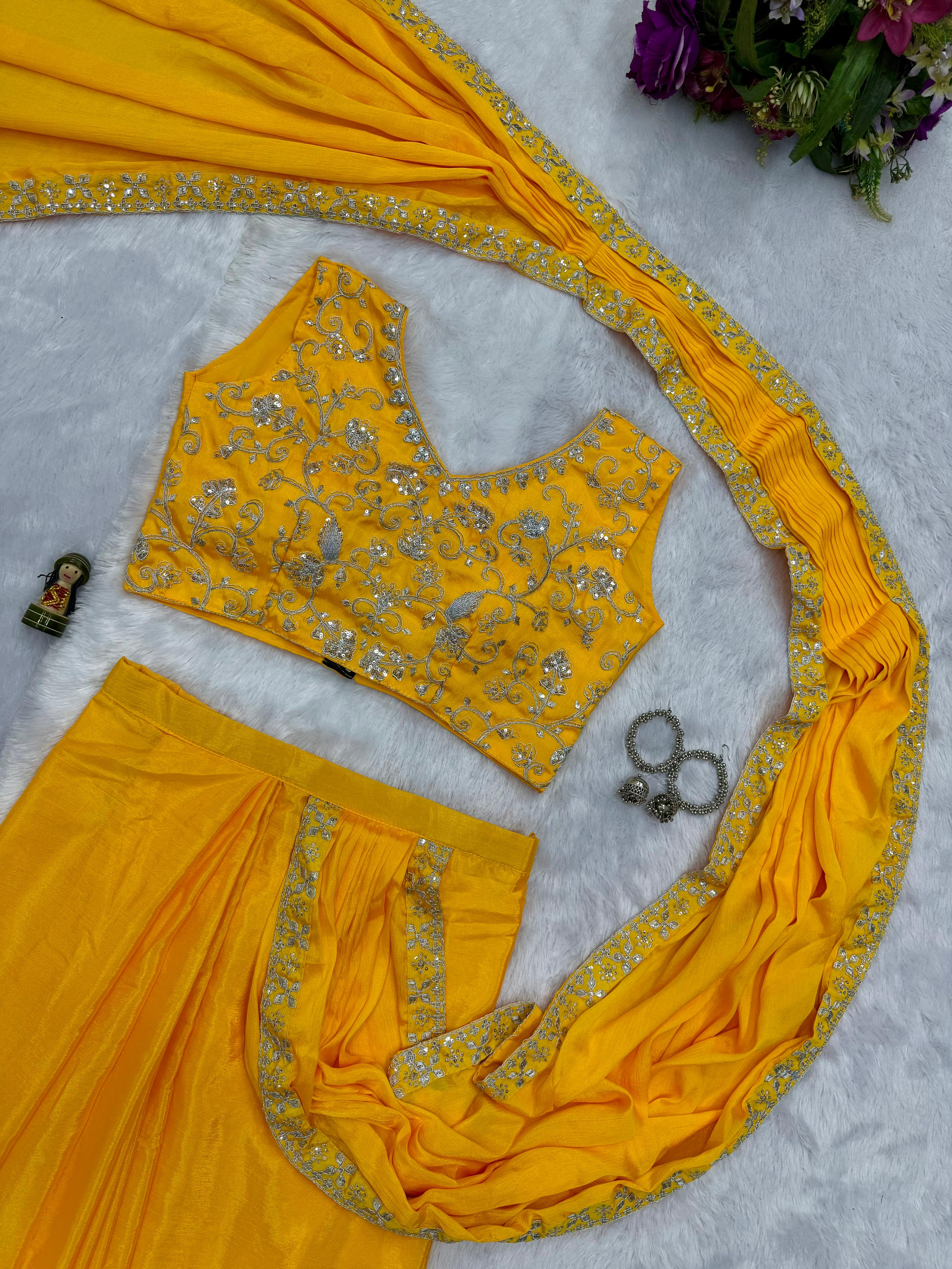 Traditional Premium Chinon Indo-Western Lehenga Saree