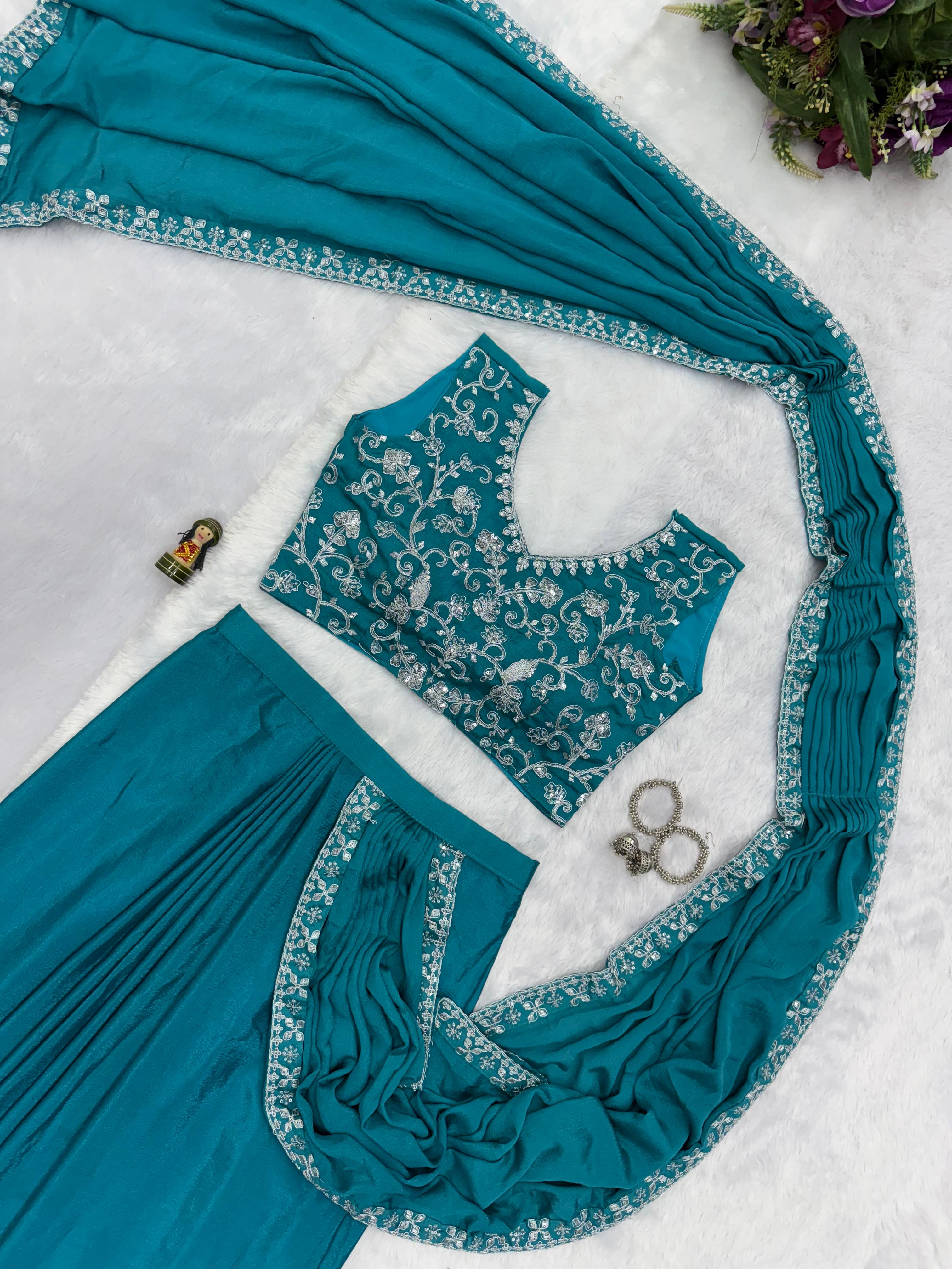 Traditional Premium Chinon Indo-Western Lehenga Saree