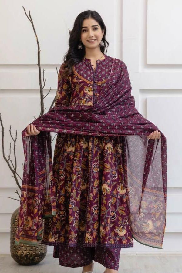 Traditional Anarkali Kurta Pant And Dupatta Set