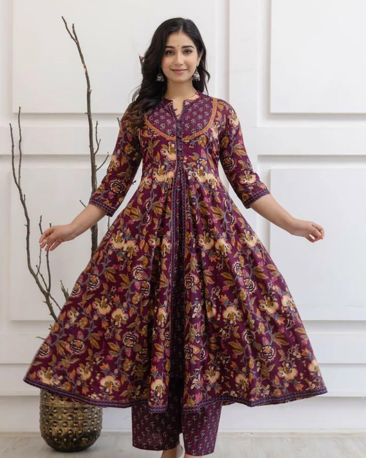 Traditional Anarkali Kurta Pant And Dupatta Set
