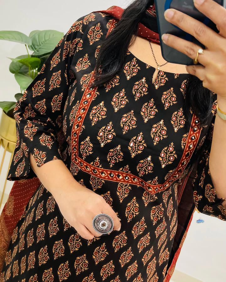 Heavy Cotton Sequence Kurti Pant Dupatta Set
