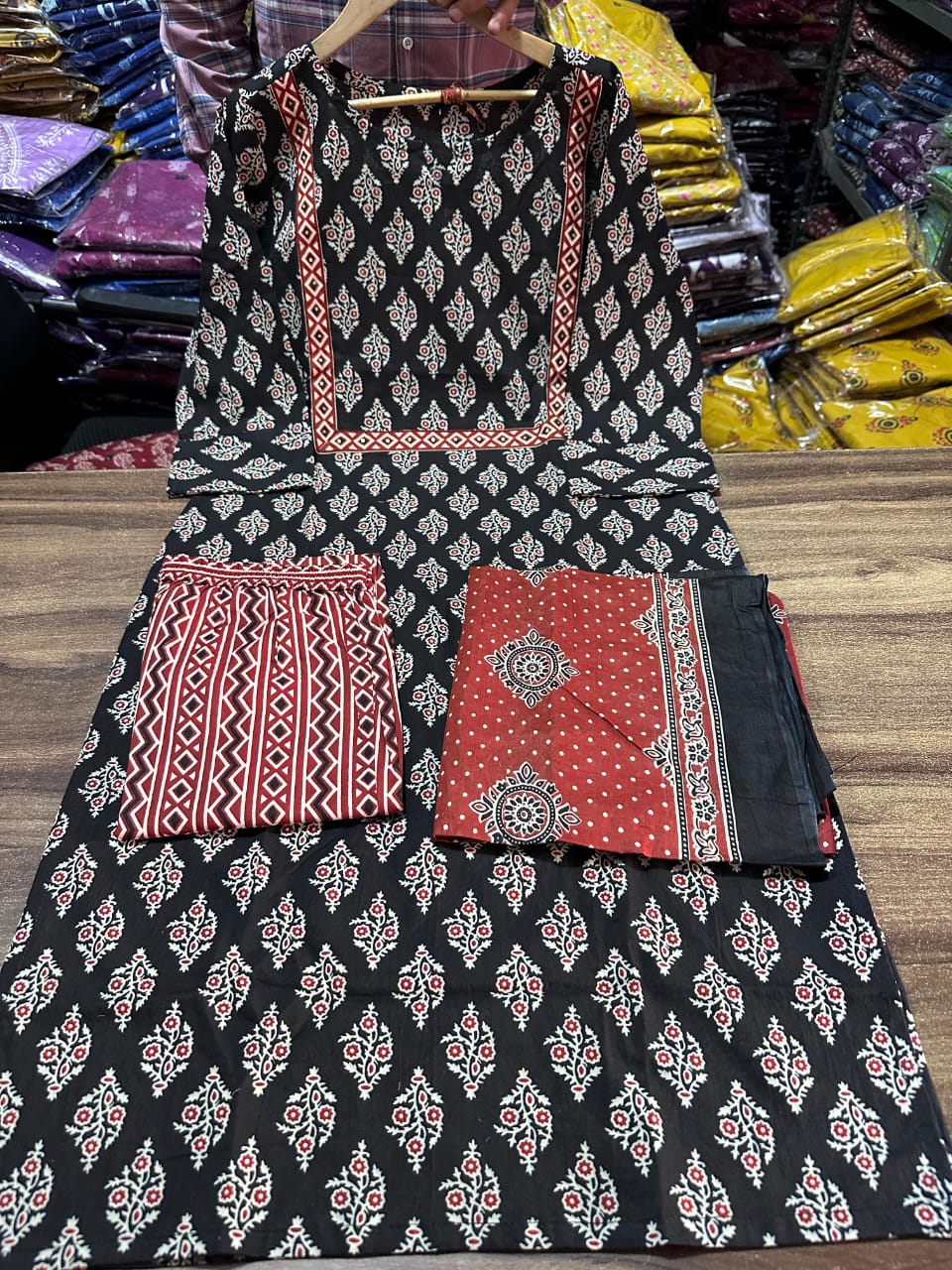 Heavy Cotton Sequence Kurti Pant Dupatta Set