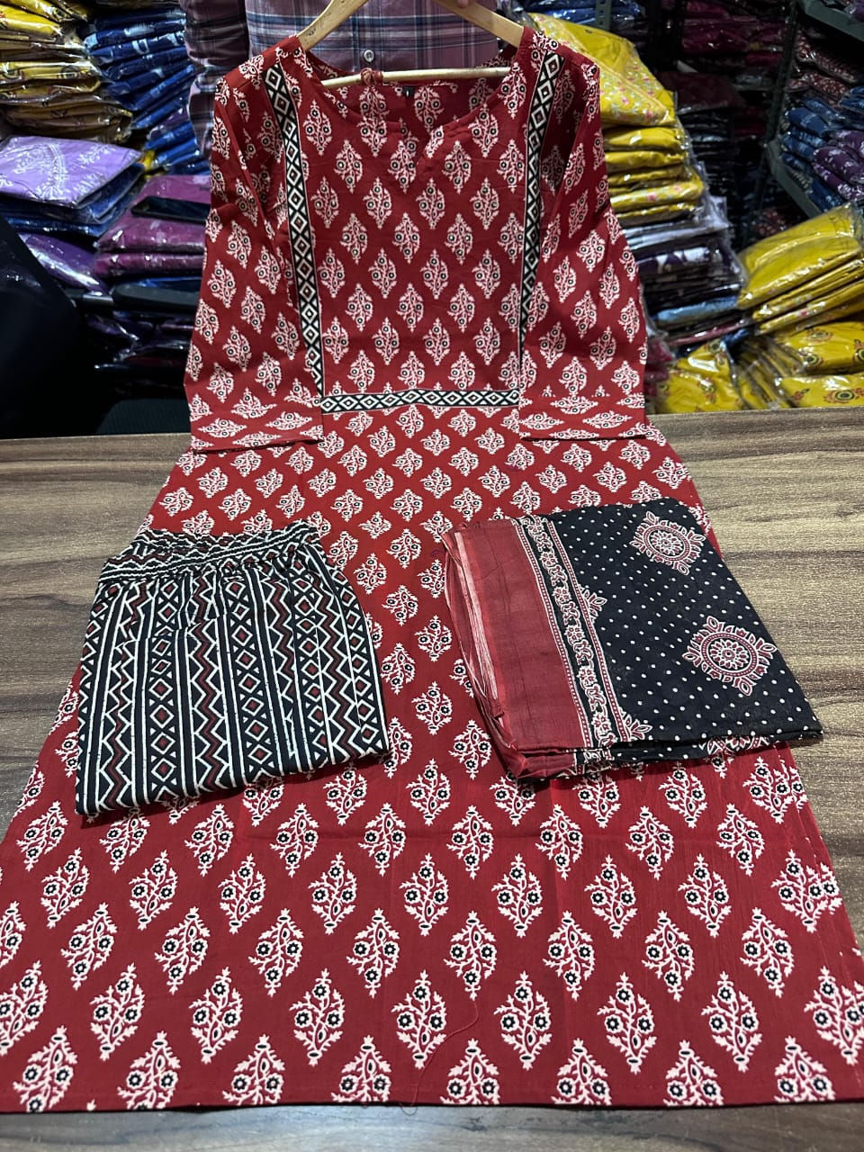 Heavy Cotton Sequence Kurti Pant Dupatta Set