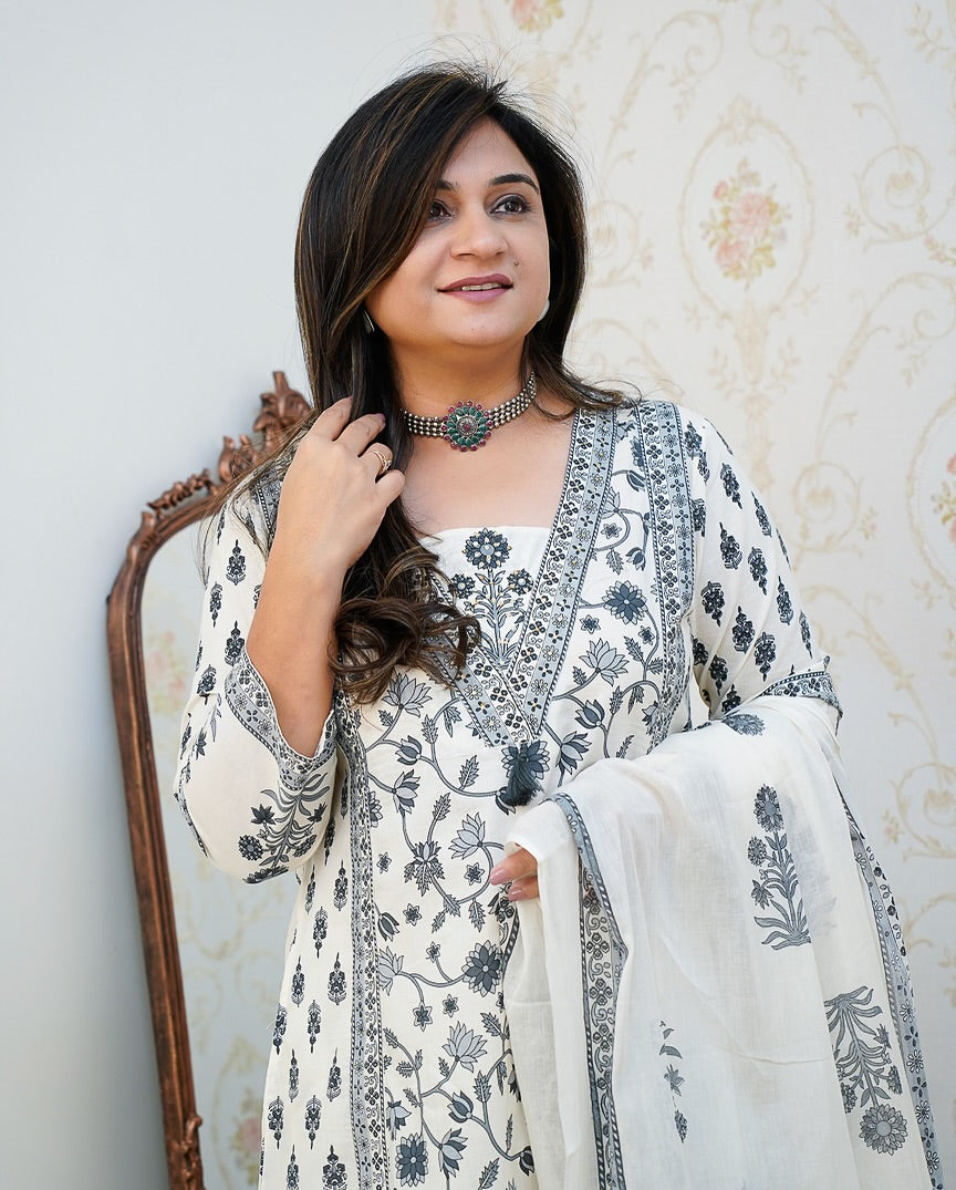 Trending Floral Soft Cotton Kurta Set