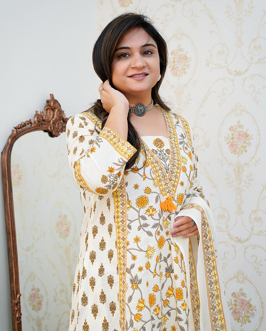 Trending Floral Soft Cotton Kurta Set