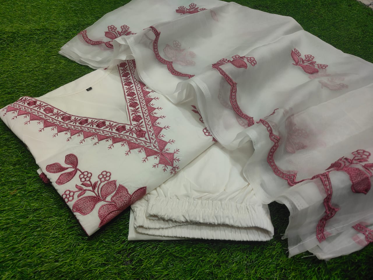 Beautiful Heavy Embroidered Cotton 3-Piece Set