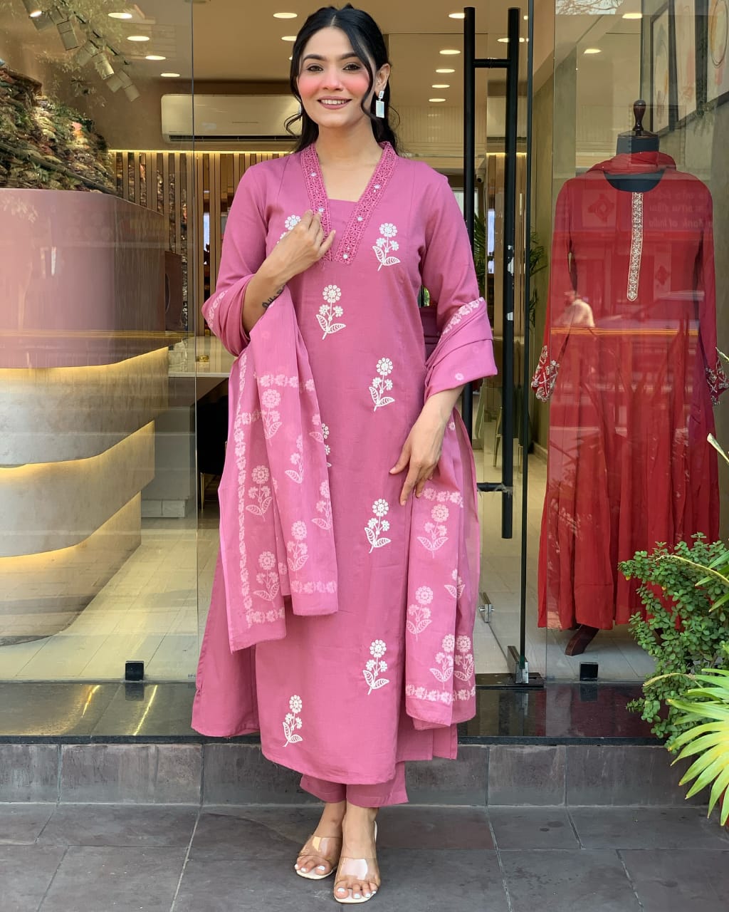 Festive Embroidered Cotton Suit Set