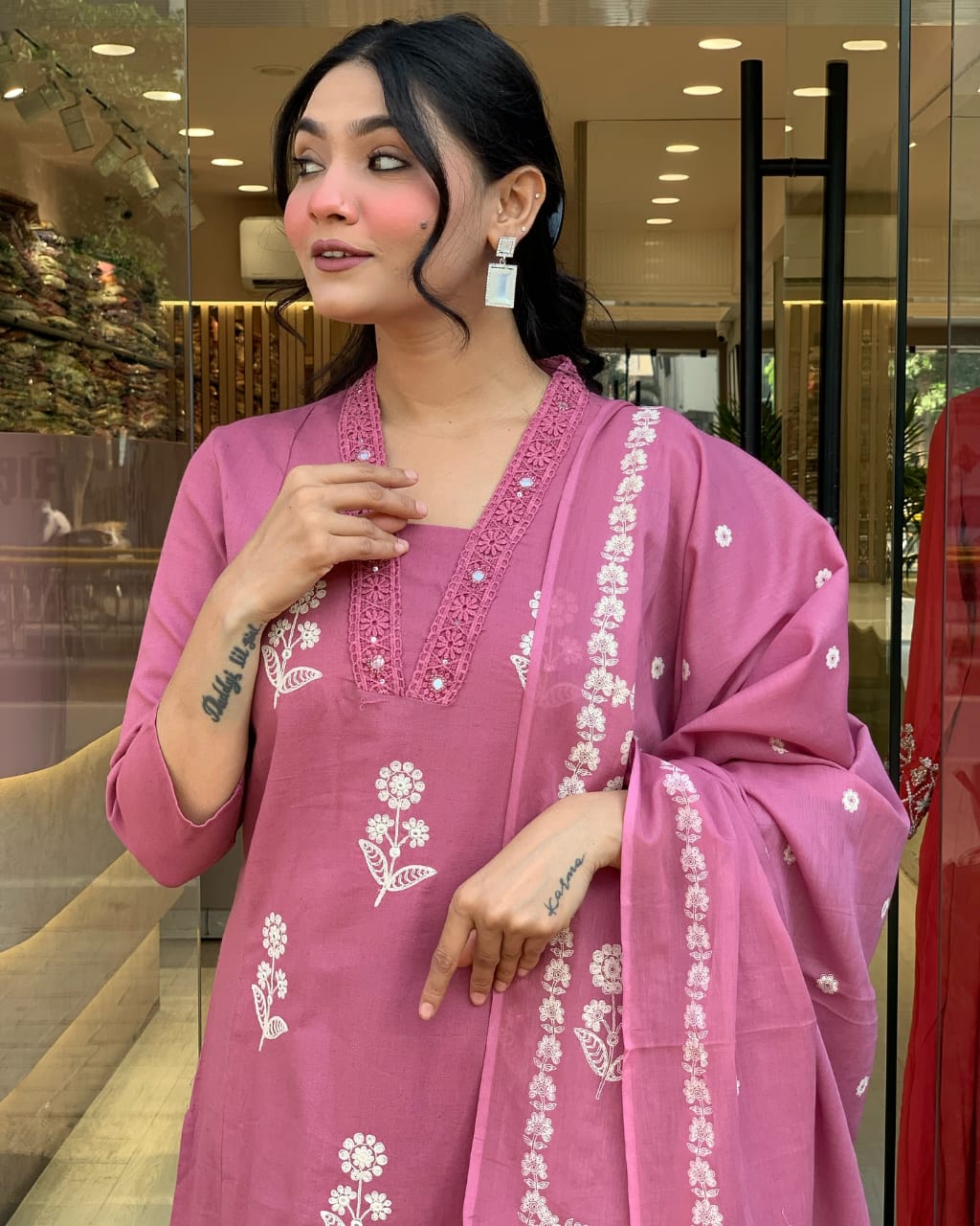 Festive Embroidered Cotton Suit Set