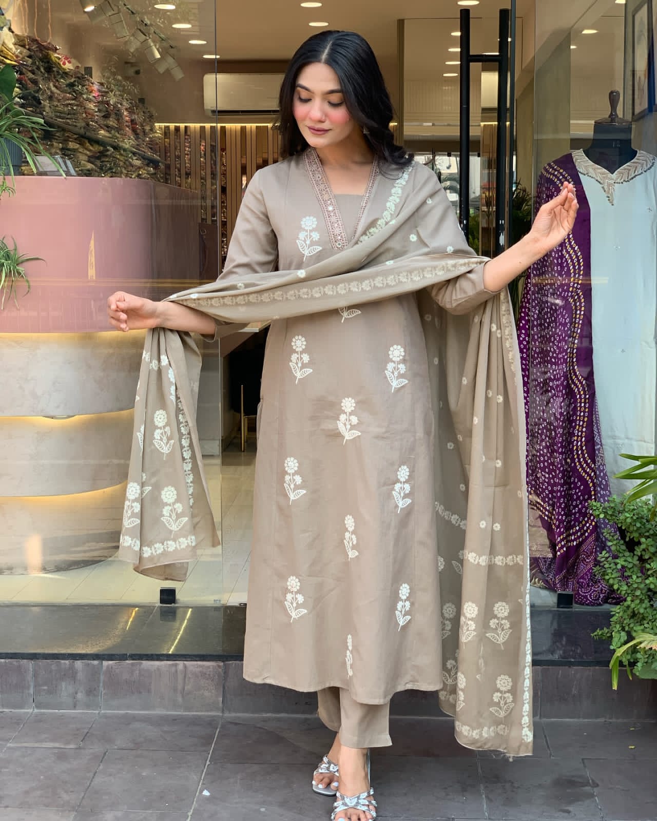 Festive Embroidered Cotton Suit Set
