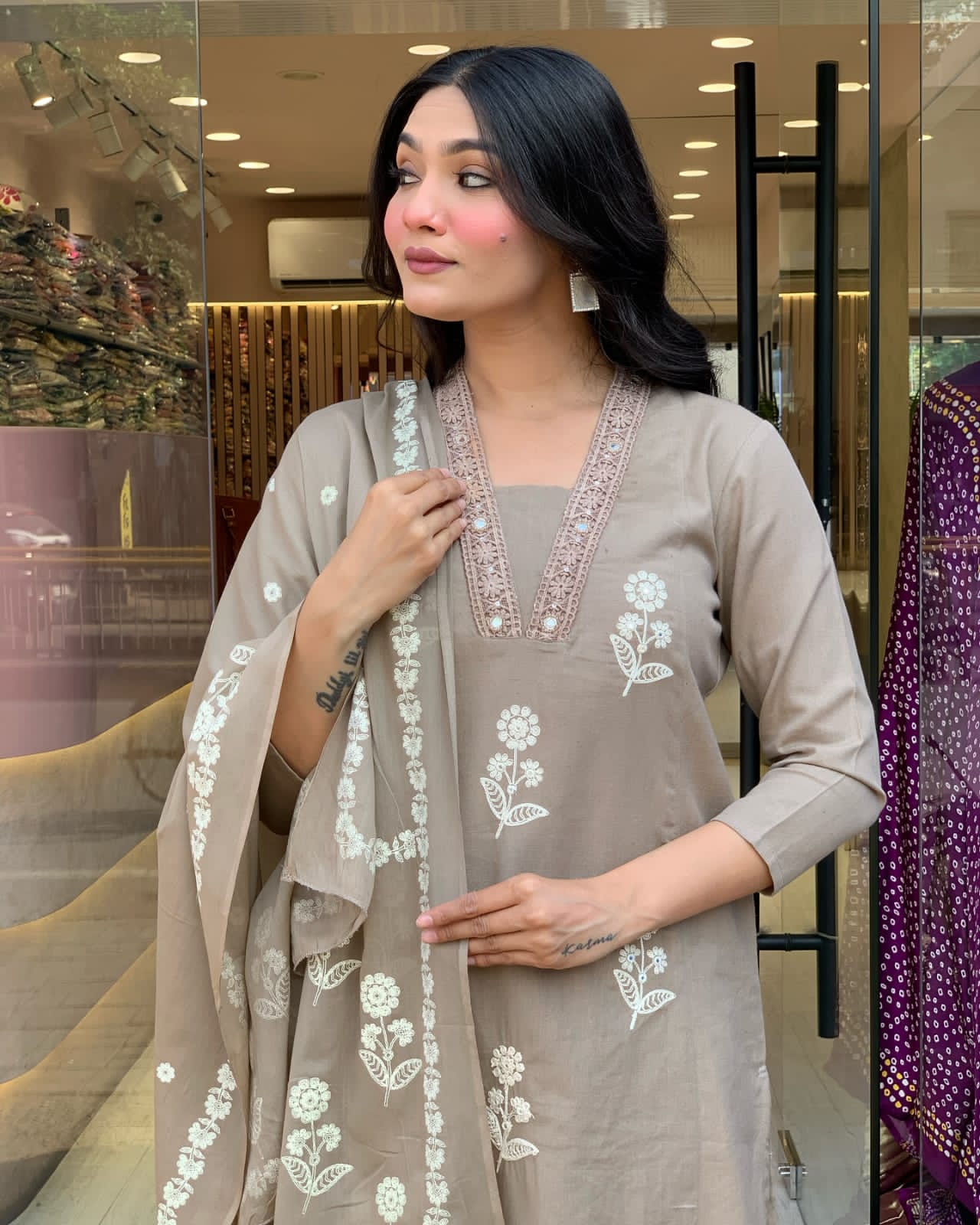 Festive Embroidered Cotton Suit Set