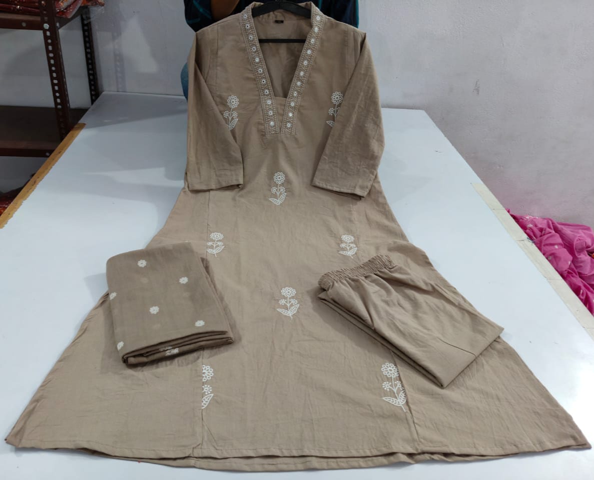 Festive Embroidered Cotton Suit Set