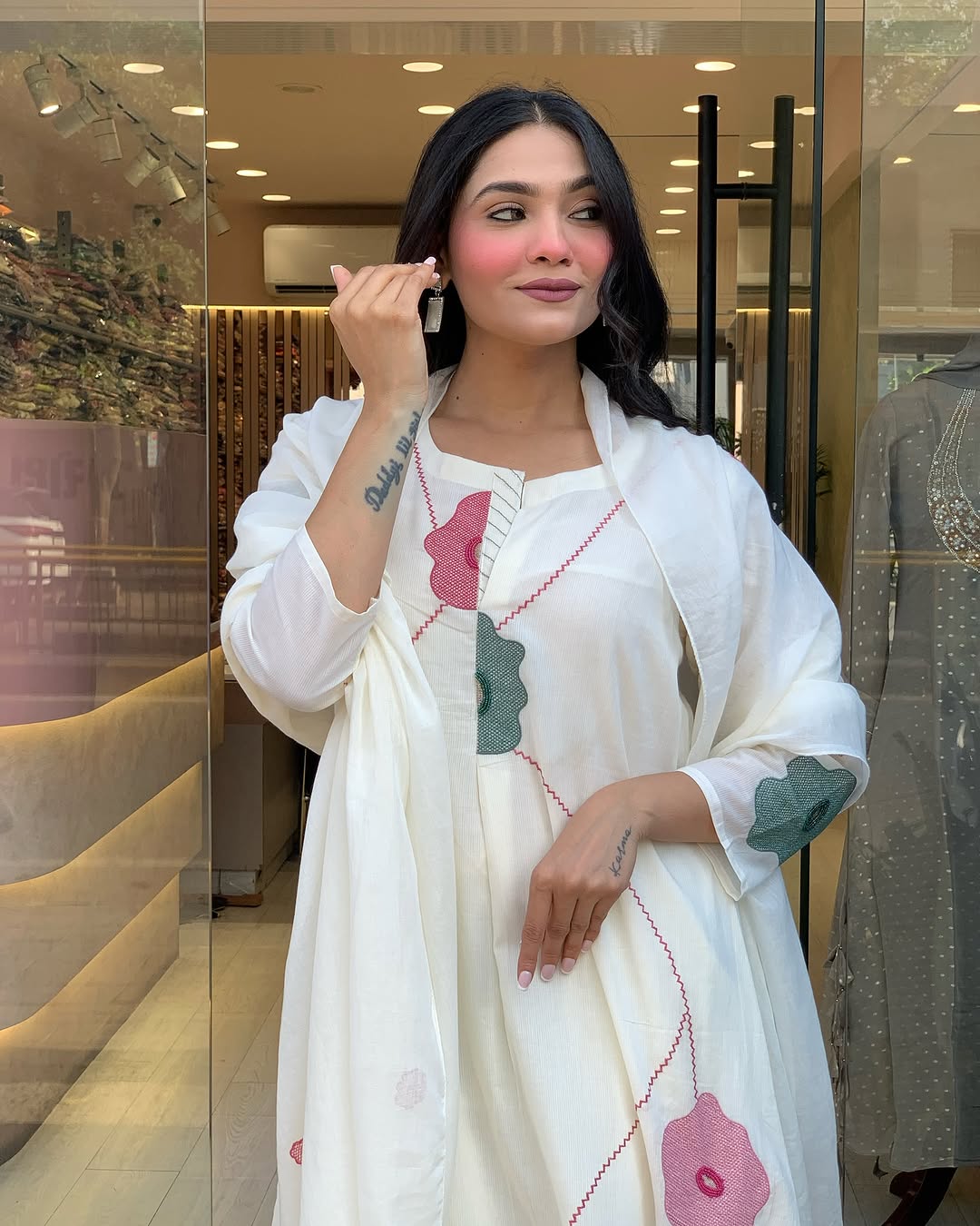 Nooraniya White Mul Cotton Embroidered Suit Set