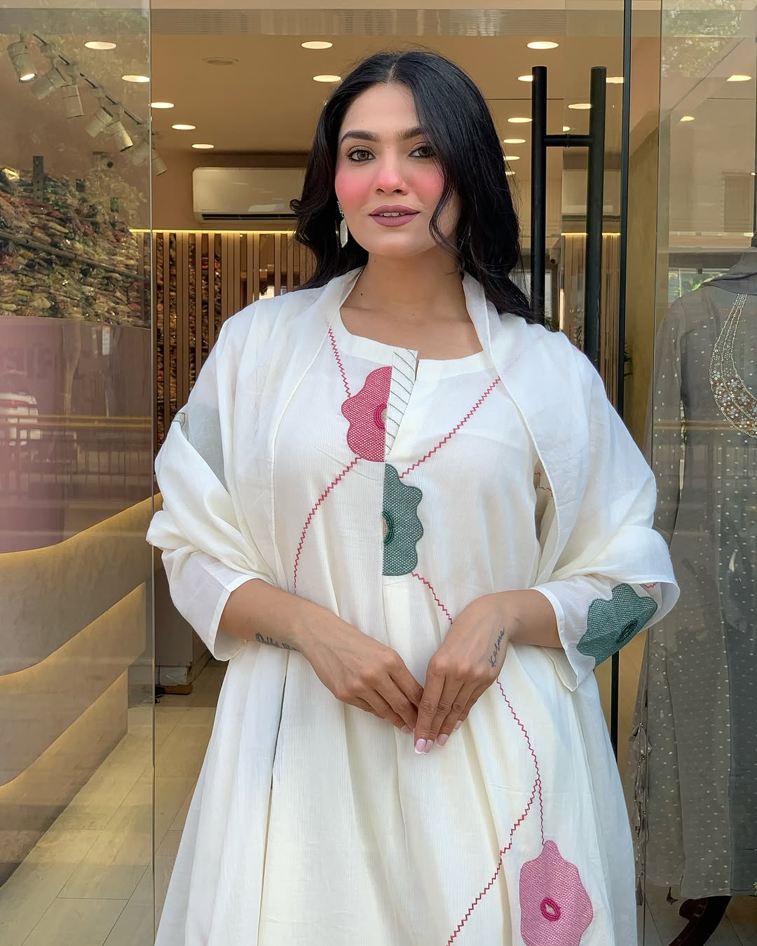 Nooraniya White Mul Cotton Embroidered Suit Set