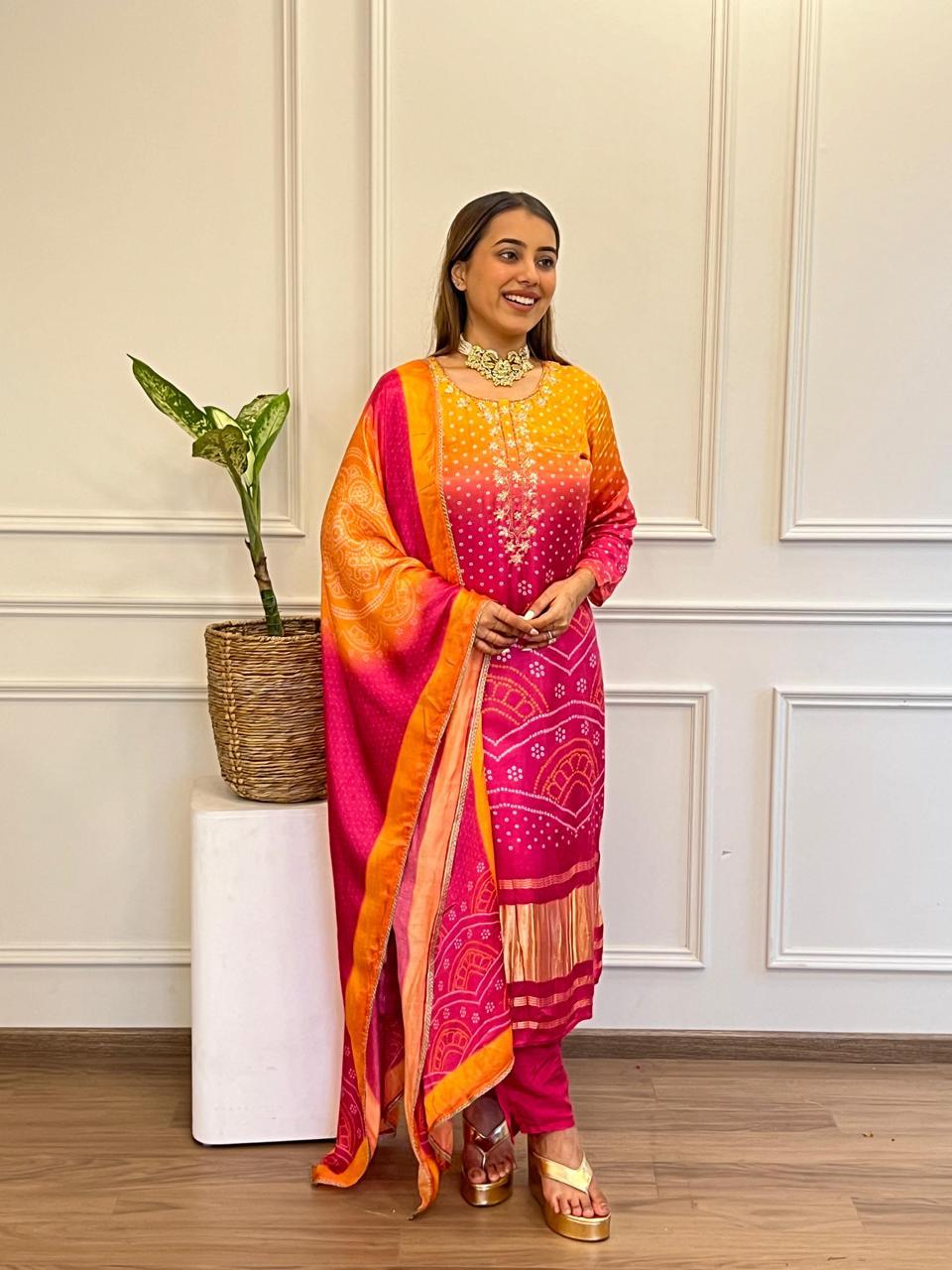 Beautiful Heavy Chinon Silk Festive Suit Set