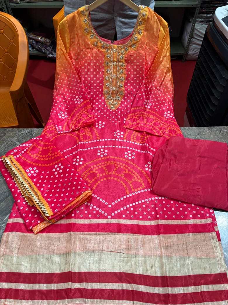 Beautiful Heavy Chinon Silk Festive Suit Set