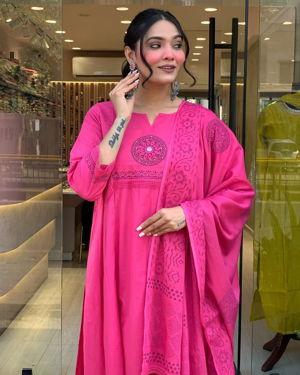 Handblock Floral Cotton Kurti Set