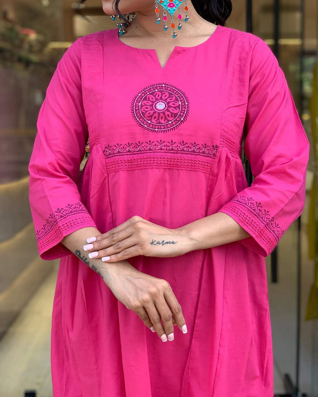 Handblock Floral Cotton Kurti Set