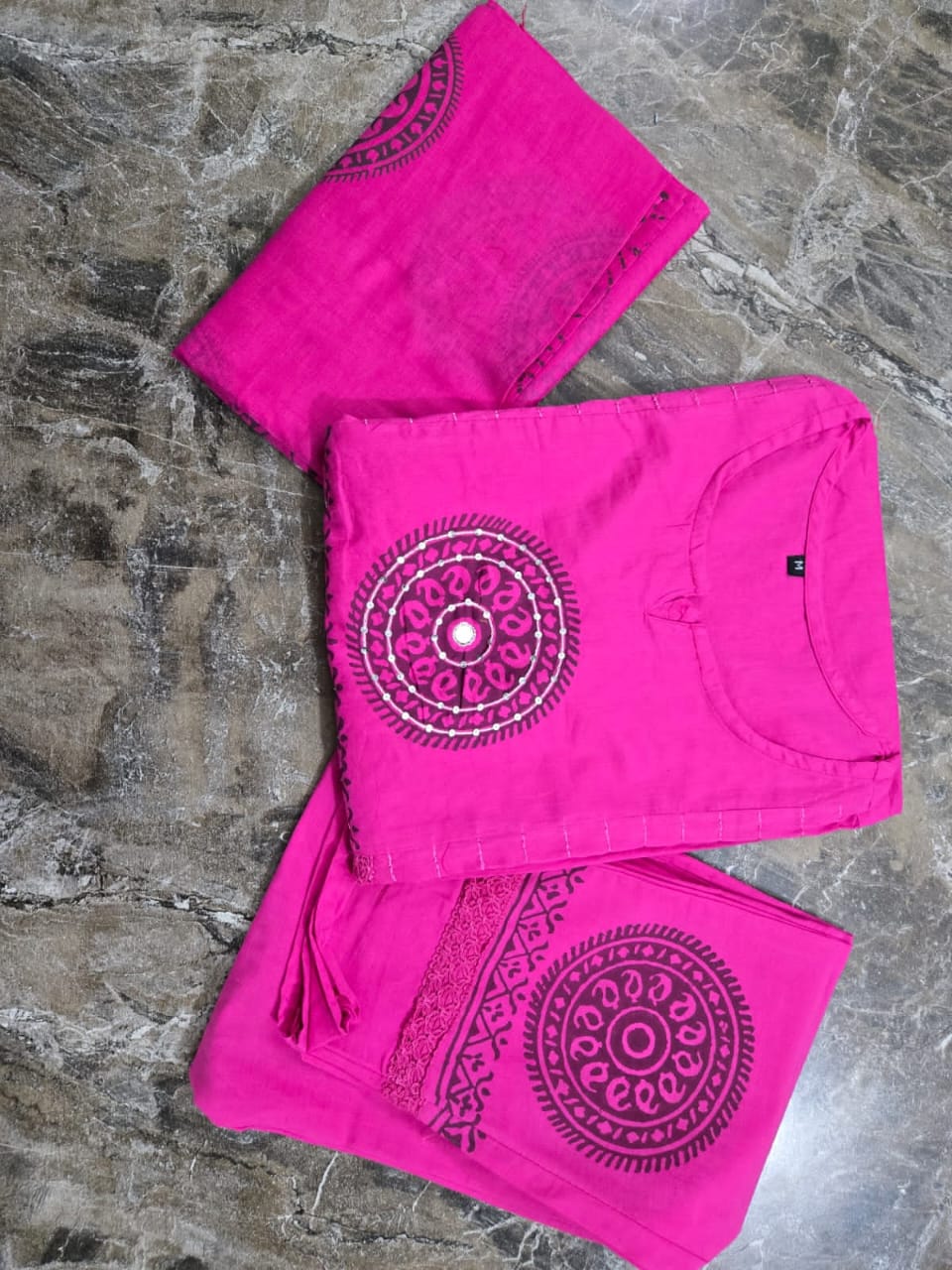 Handblock Floral Cotton Kurti Set