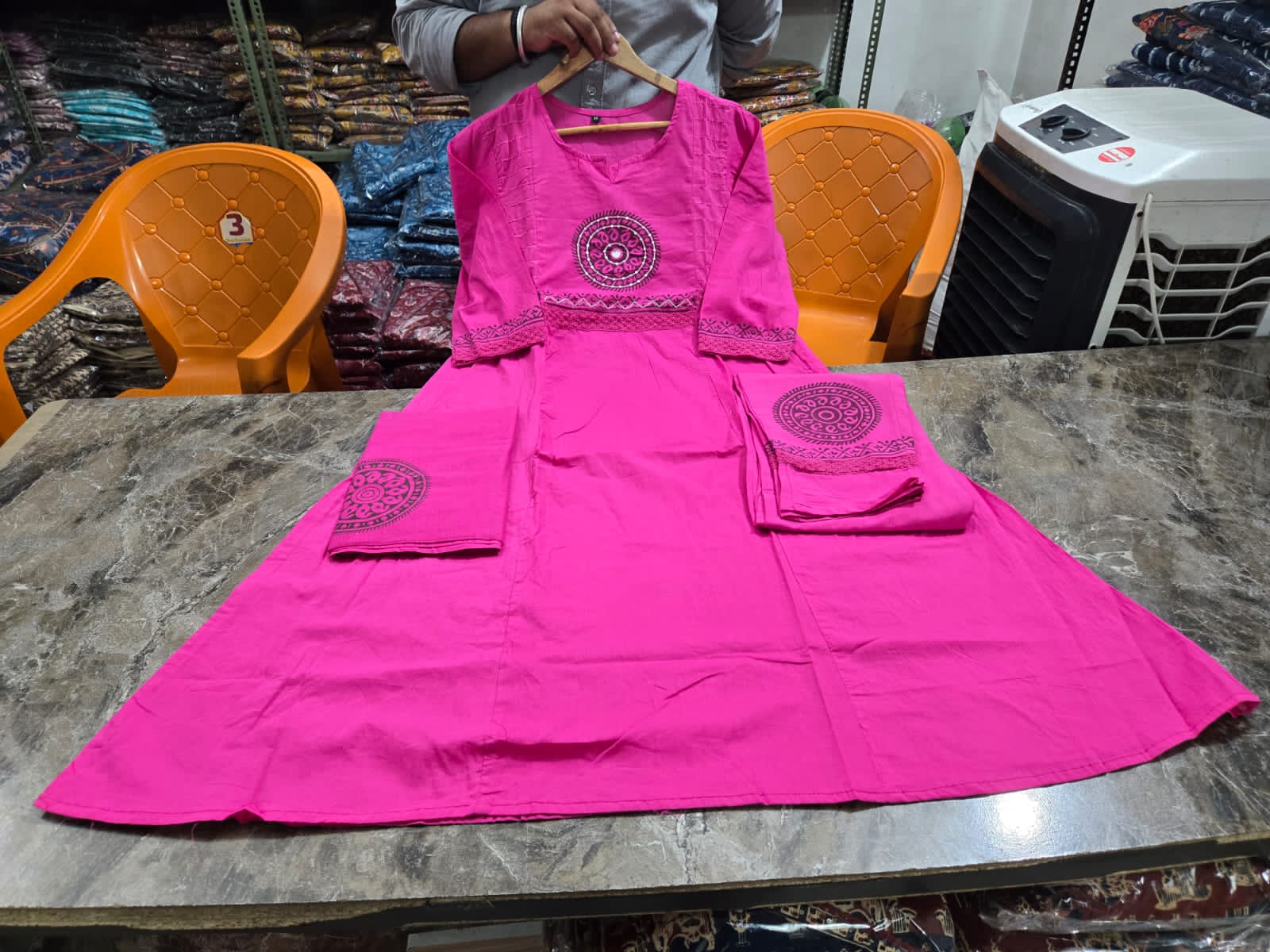 Handblock Floral Cotton Kurti Set