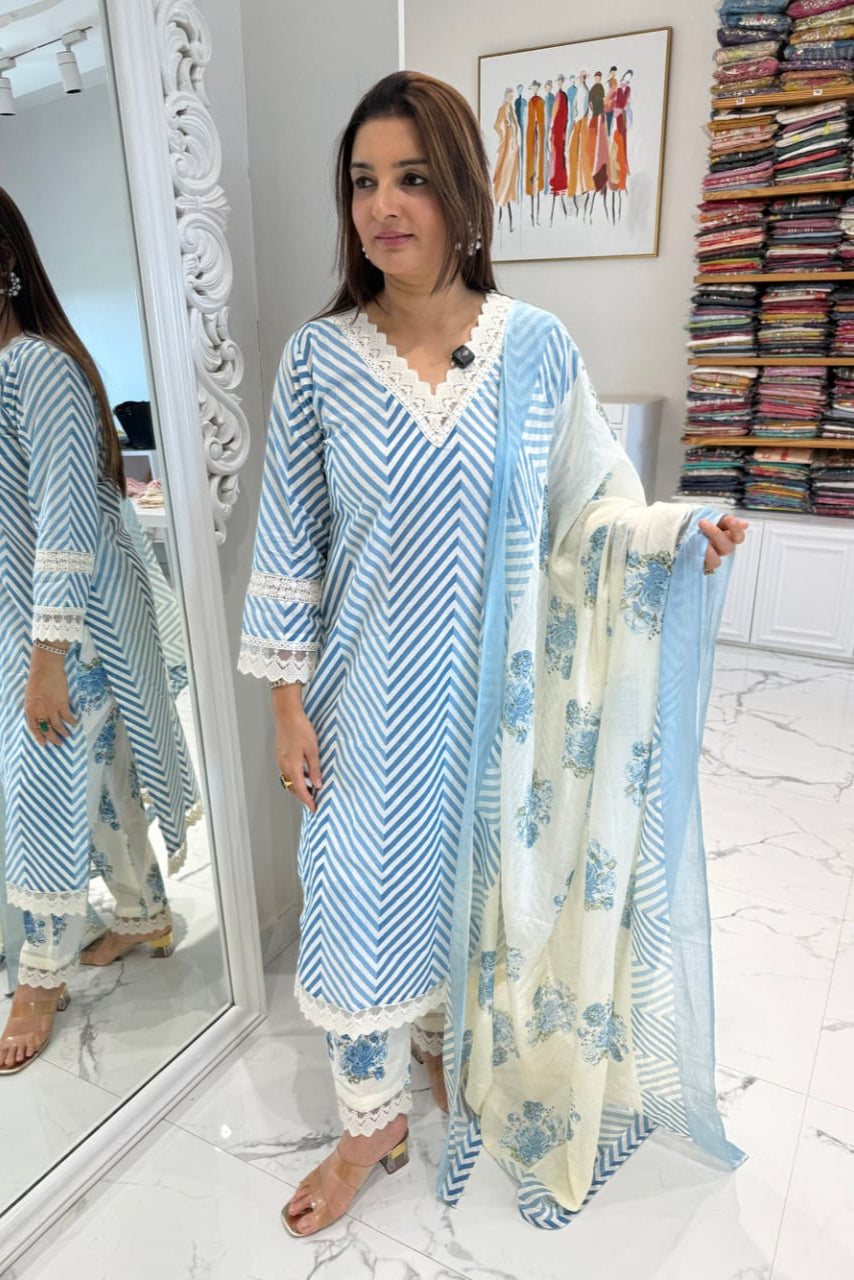 Beautiful Gorgeous Lahriya Pure Cotton Suit Set