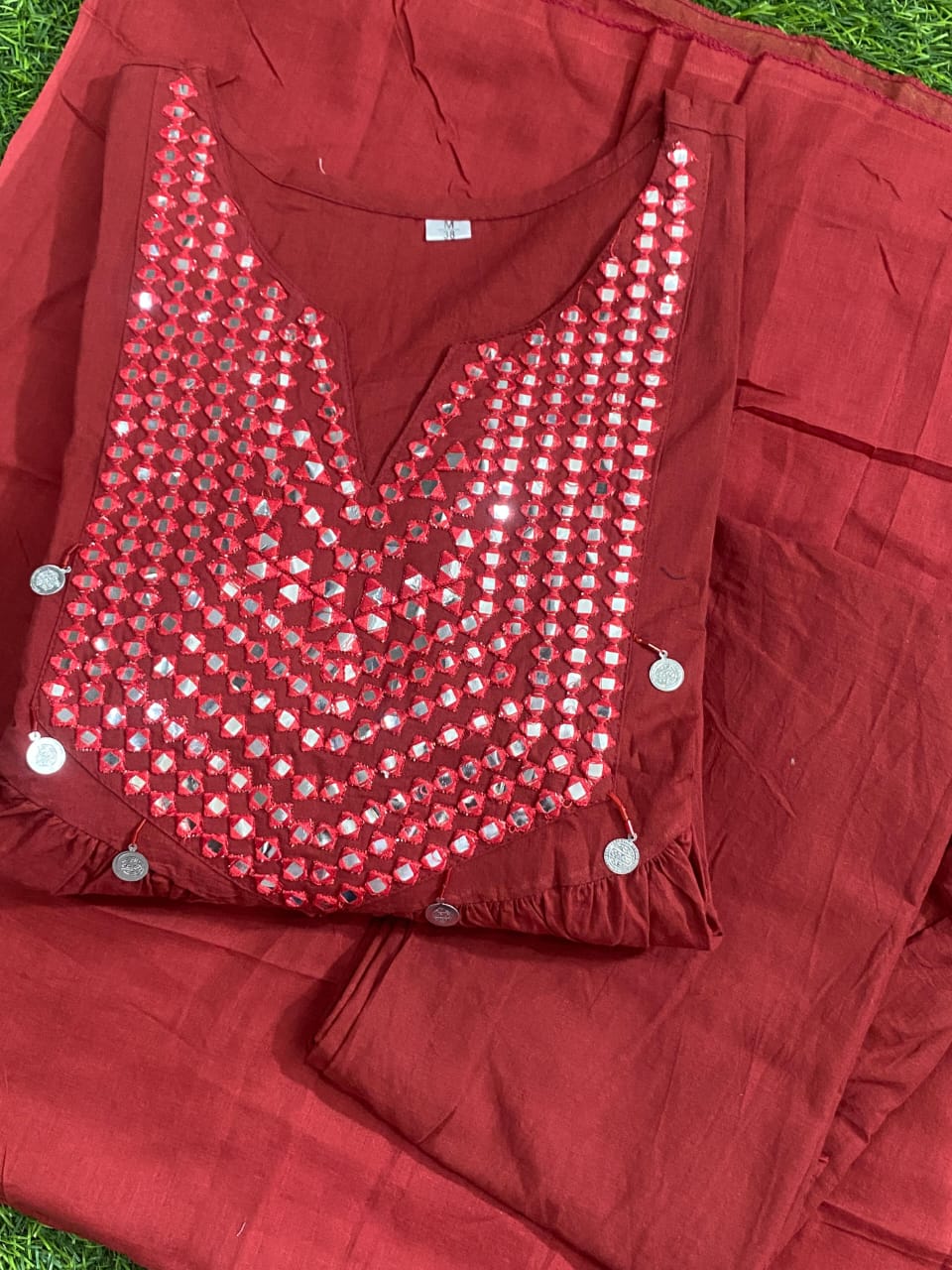 Handcrafted Cotton Kurta Pant Dupatta Set
