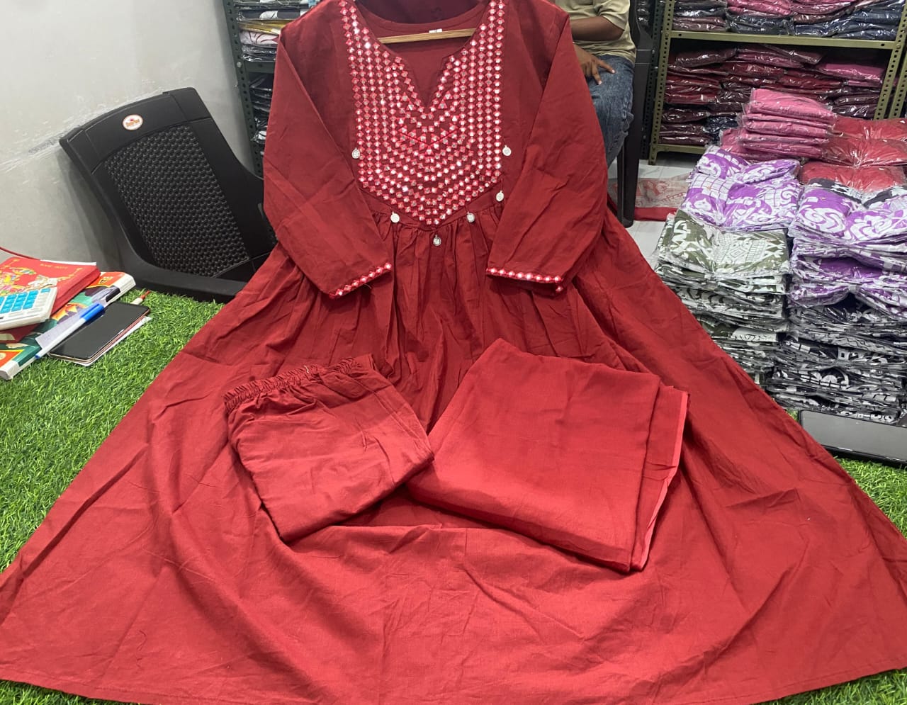 Handcrafted Cotton Kurta Pant Dupatta Set