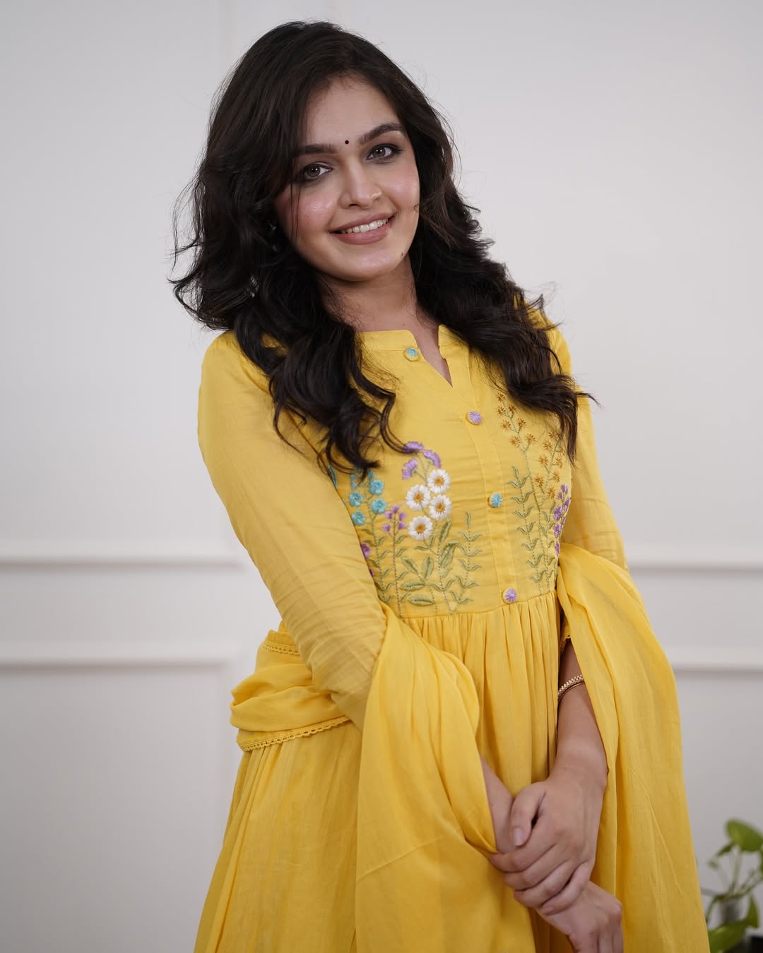 Gulnoor Yellow Embroidered Kurti Pant Dupatta Set