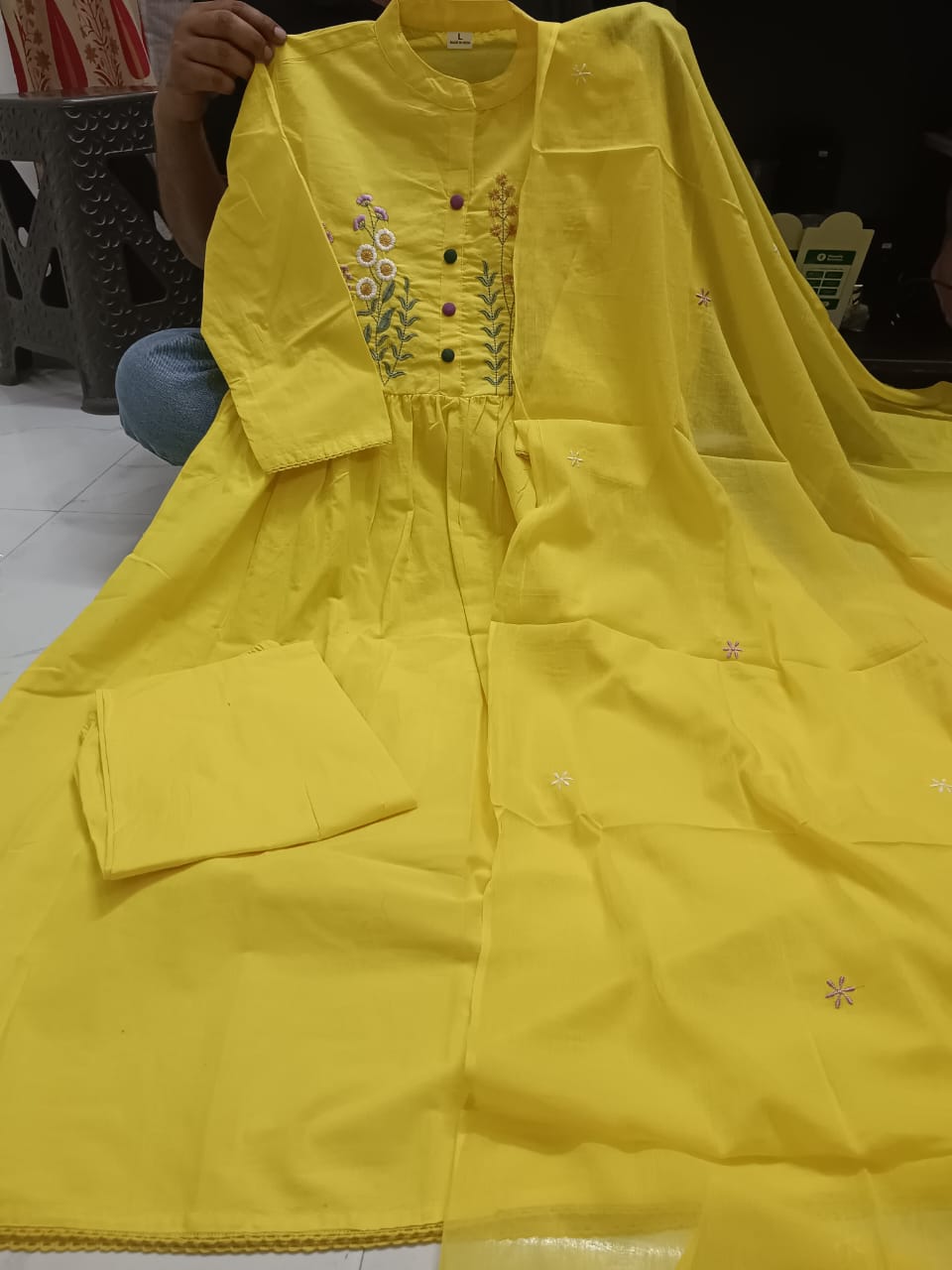 Gulnoor Yellow Embroidered Kurti Pant Dupatta Set