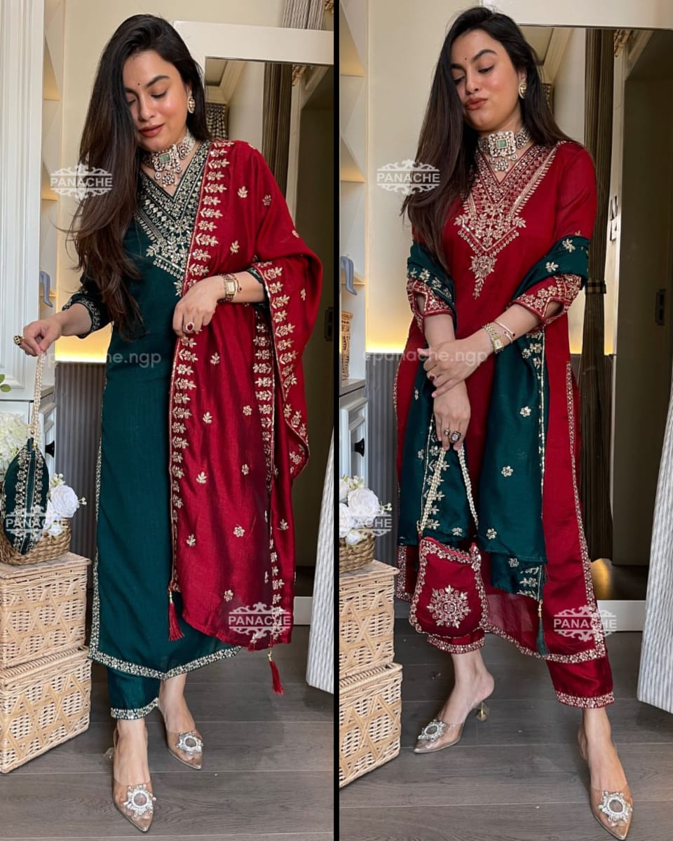 Vichitra Silk Festive Coding Work Suit Set